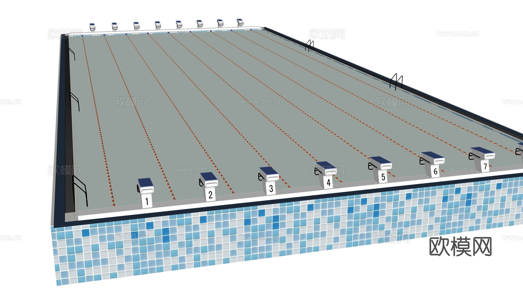 现代游泳池 游泳馆游泳池 游泳池跳台su模型