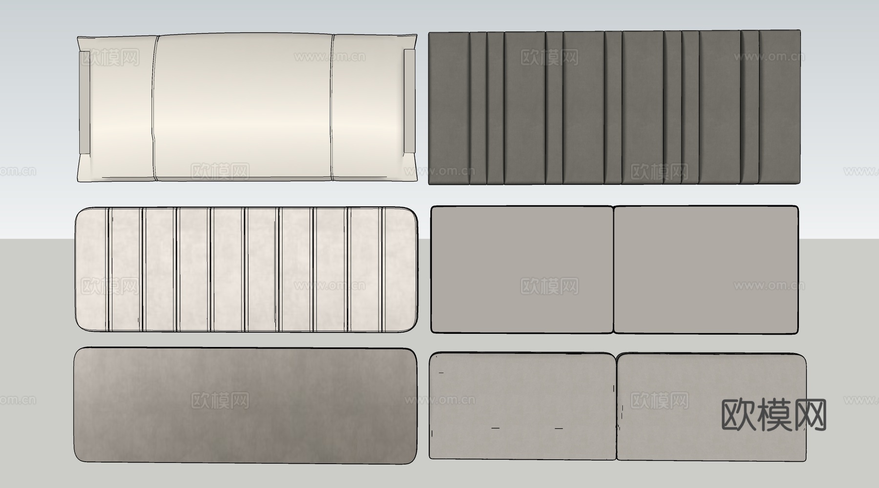 现代榻榻米软包 床头软包 墙面软包 靠背su模型