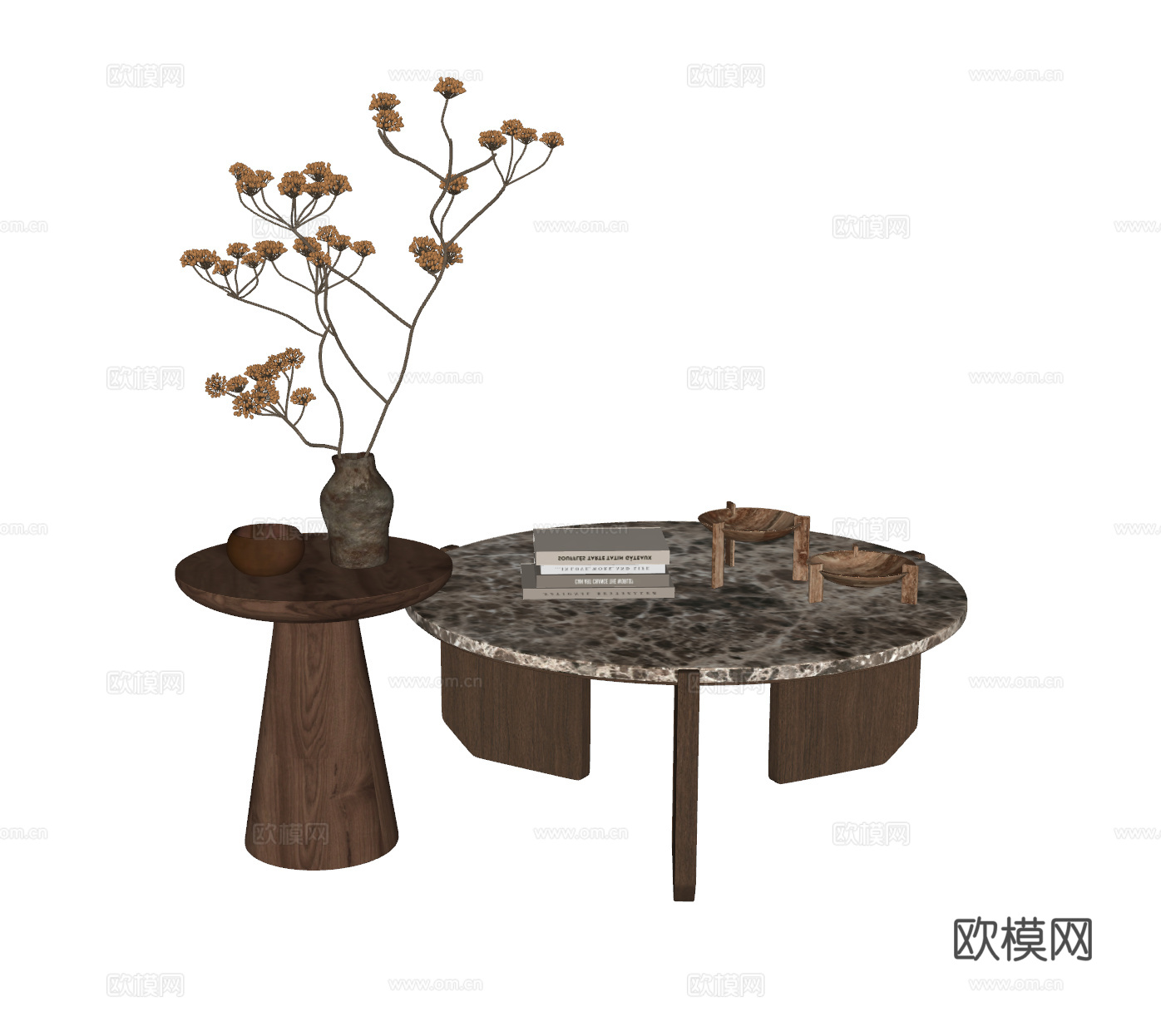 现代侘寂风茶几su模型