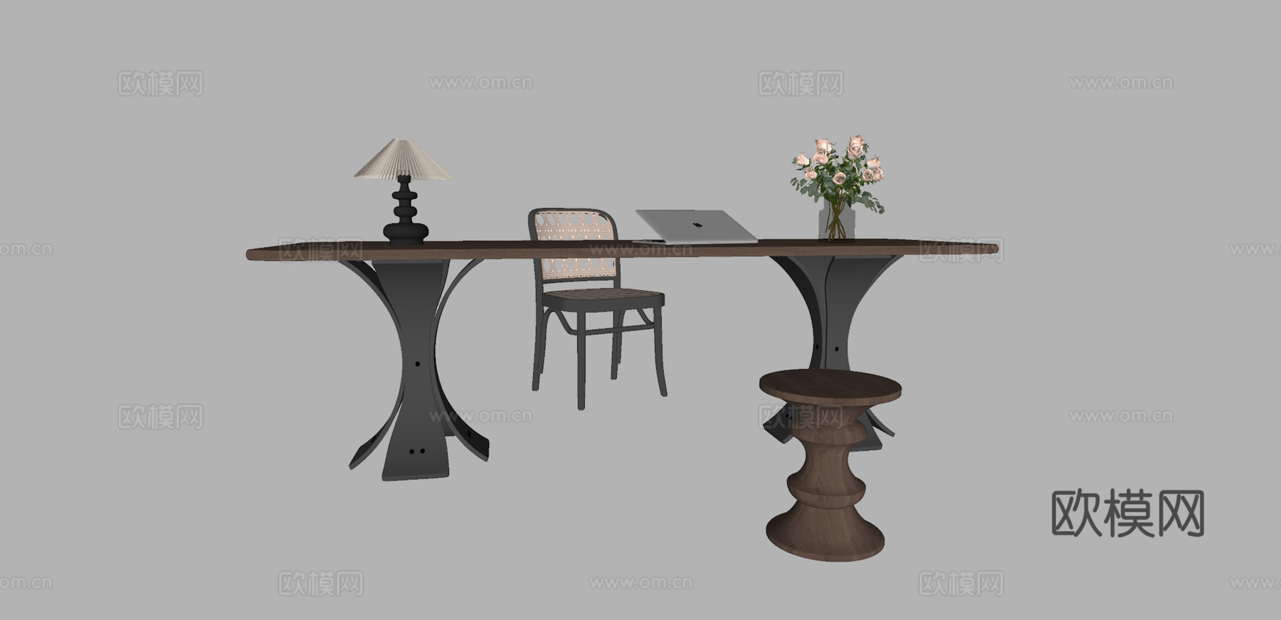 法式复古书桌椅su模型