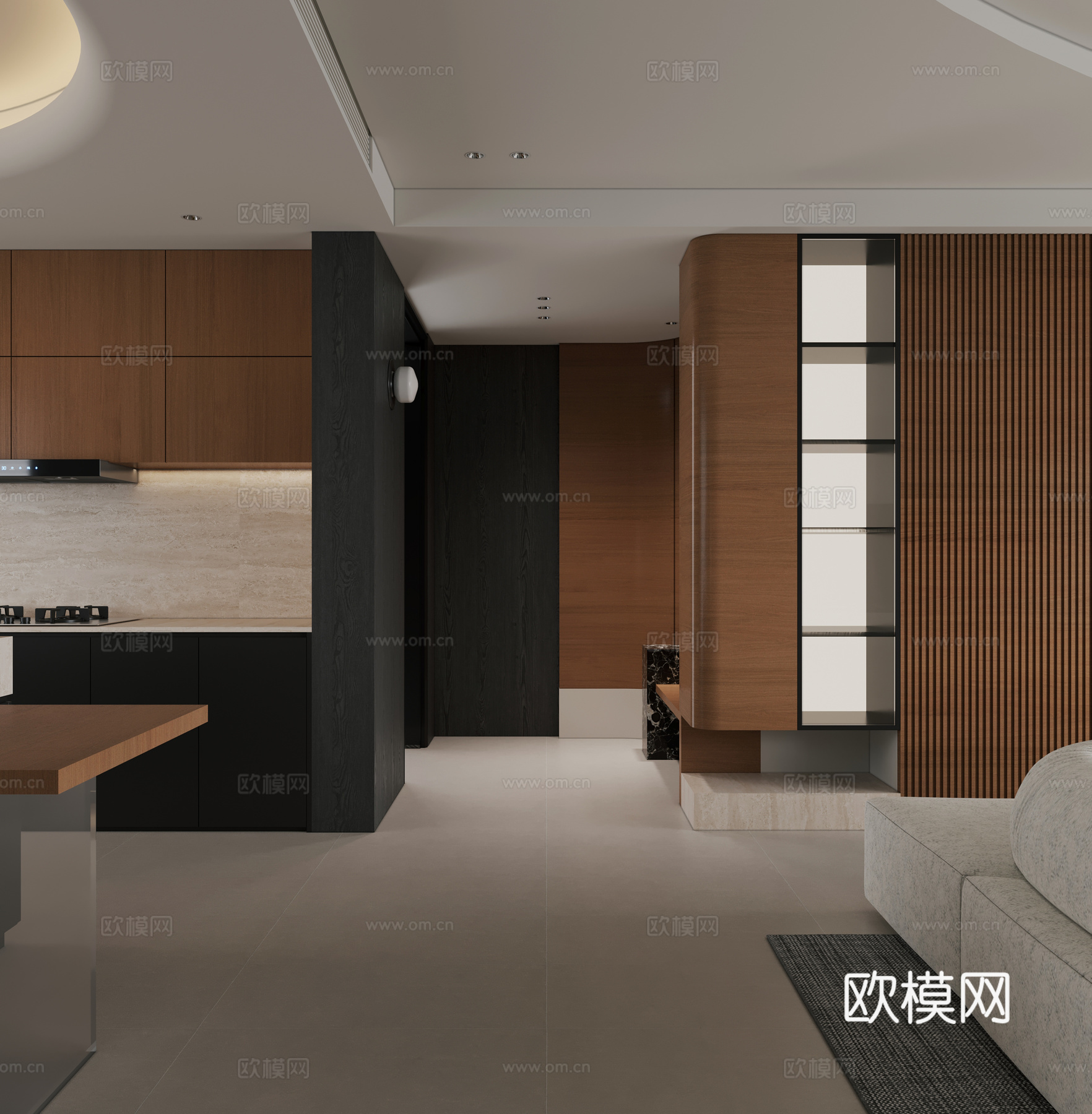 现代极简客厅 大平层 意式极简客厅 黑白客厅3d模型下载（渲染图4）