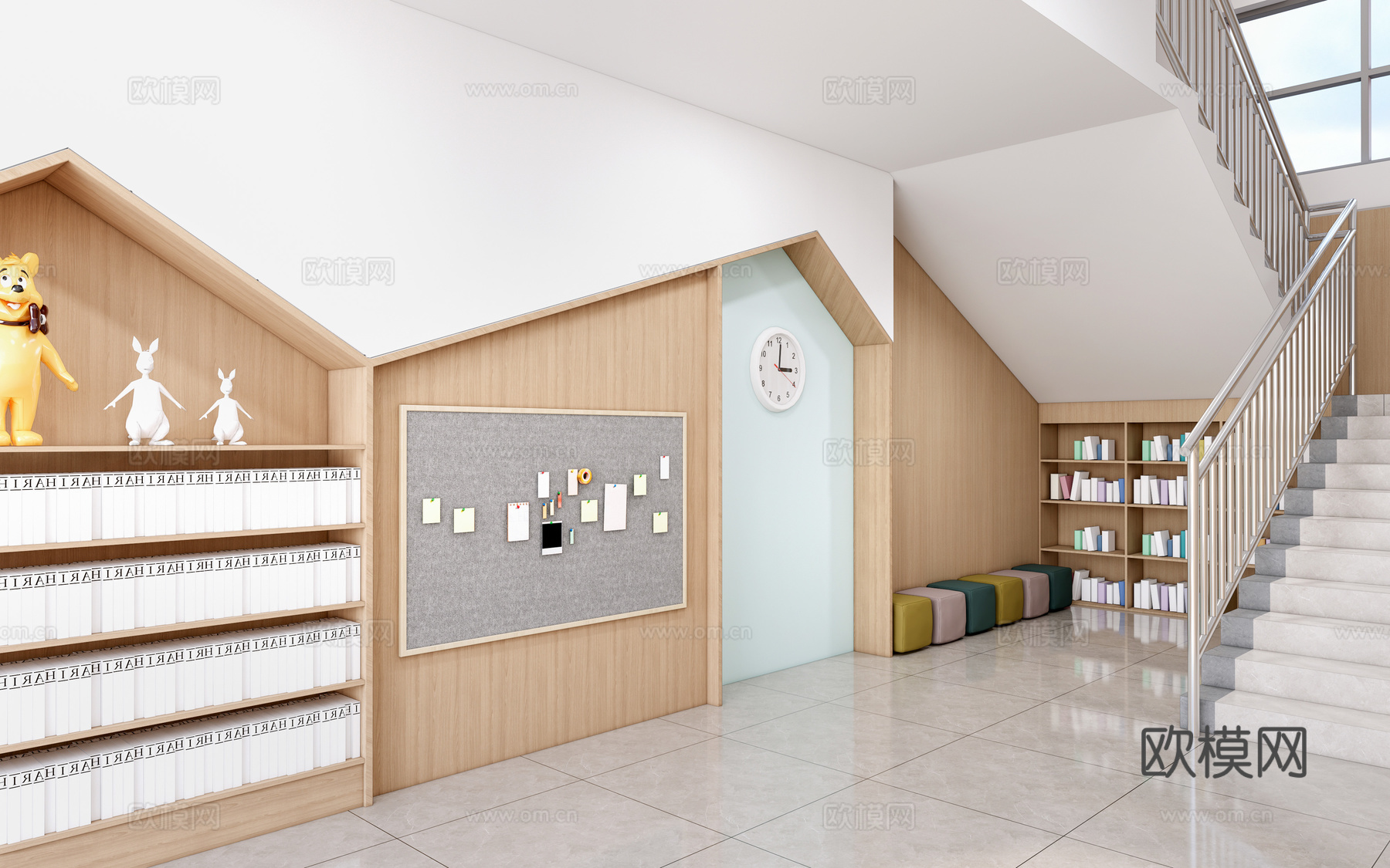 现代学校楼梯间装饰 校园文化墙 校园装饰墙 校园读书角su模型