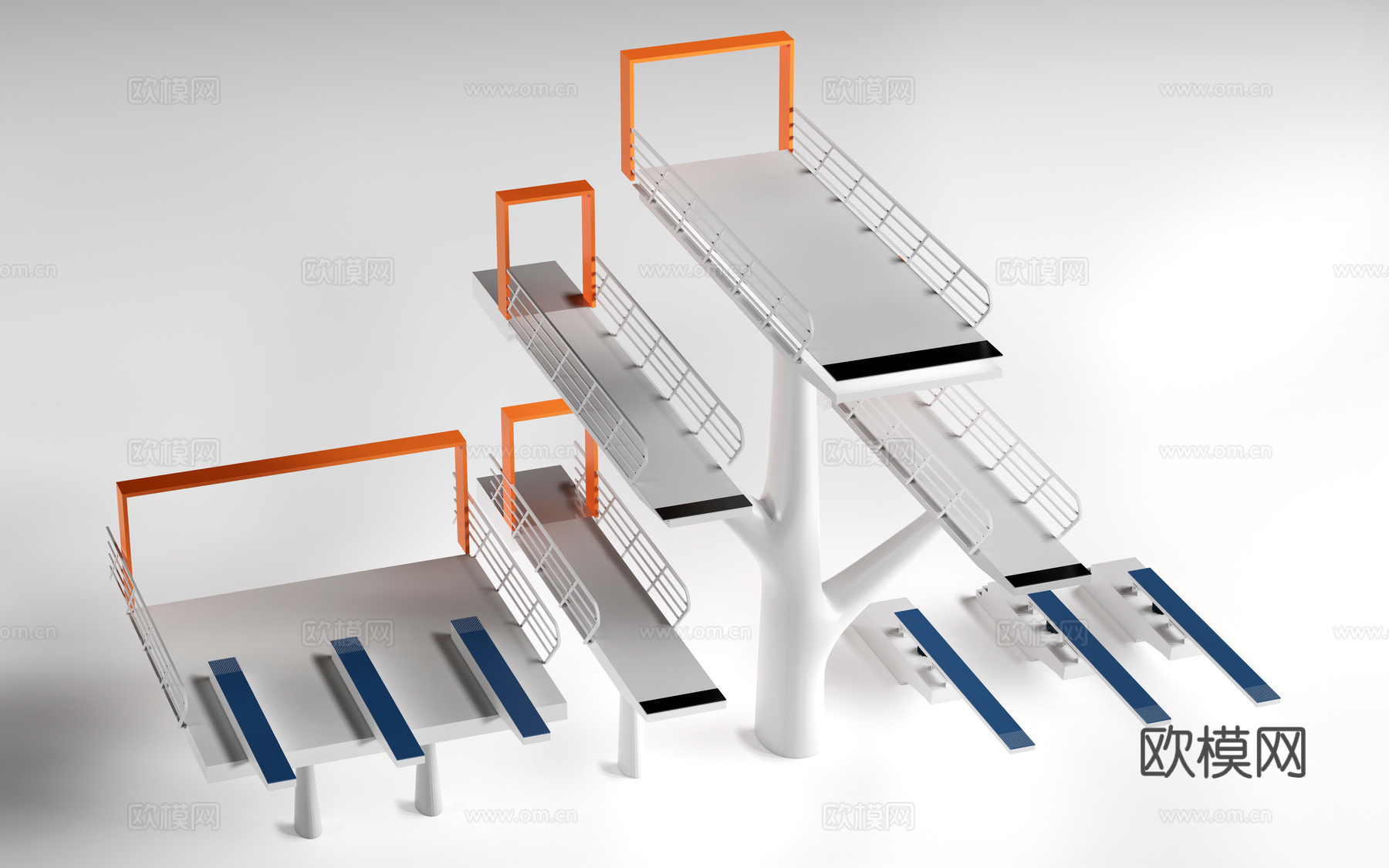 现代游泳池跳台 跳水台 跳水板su模型