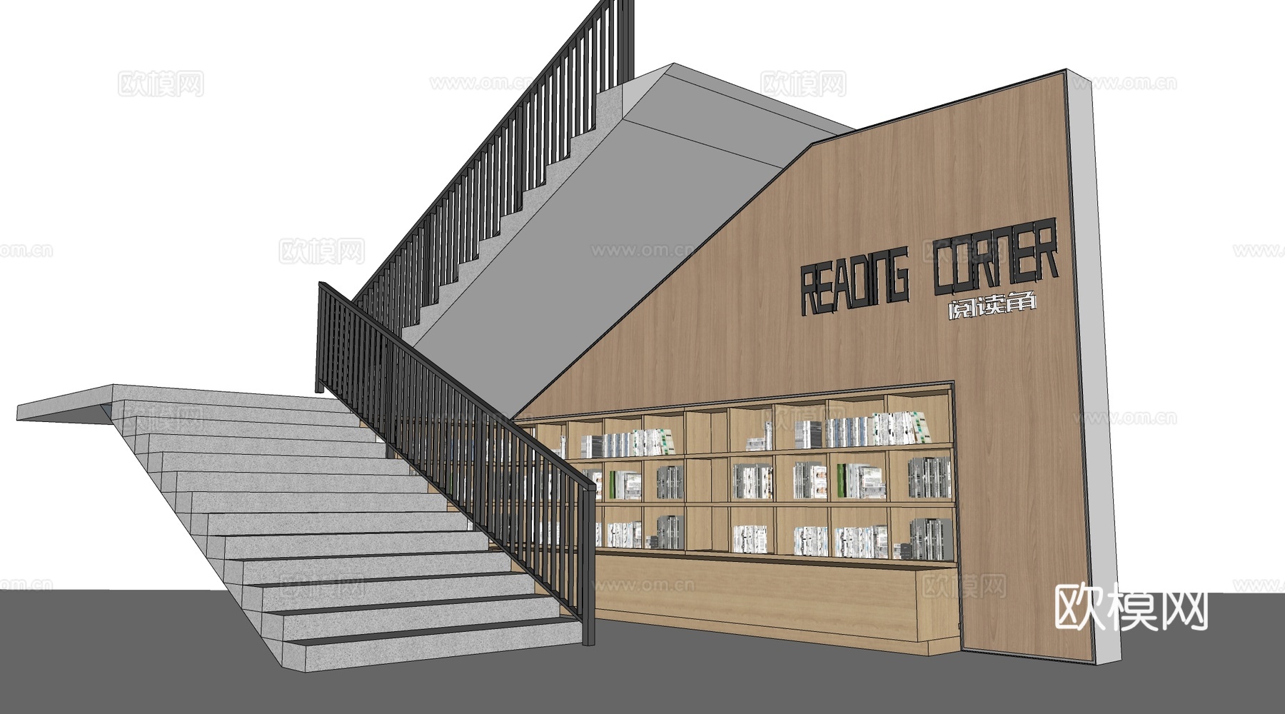 现代学校楼梯间装饰 校园文化墙 校园装饰墙 校园读书角su模型