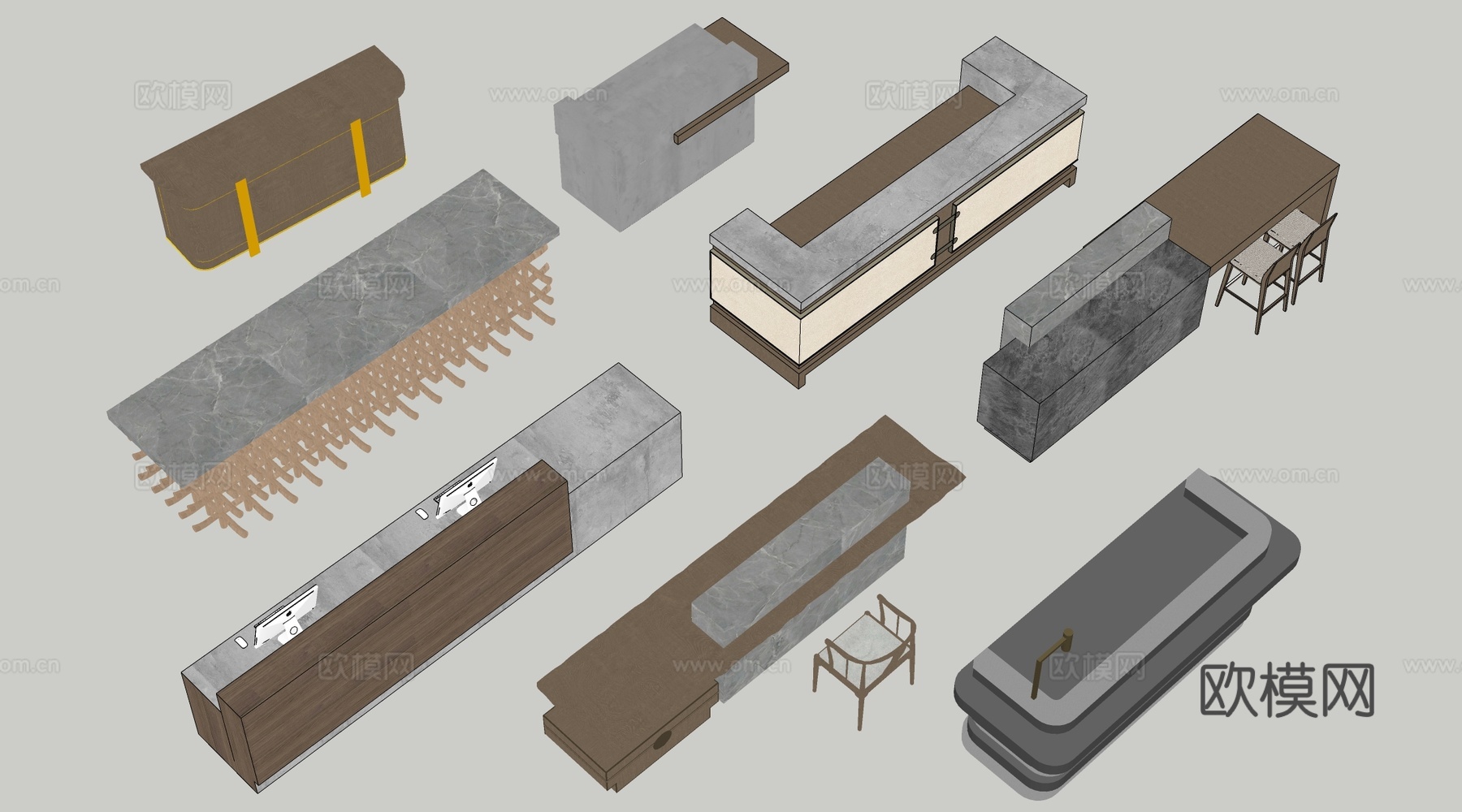 现代收银台 服务台 接待台su模型