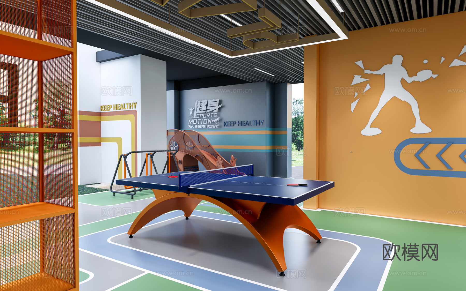 现代小区架空层 架空层健身区 小区休闲区su模型