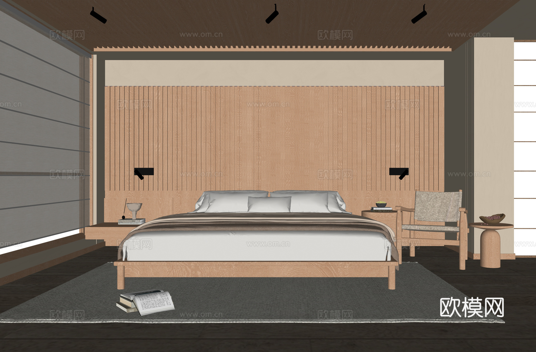 现代卧室 双人床 床头柜su模型