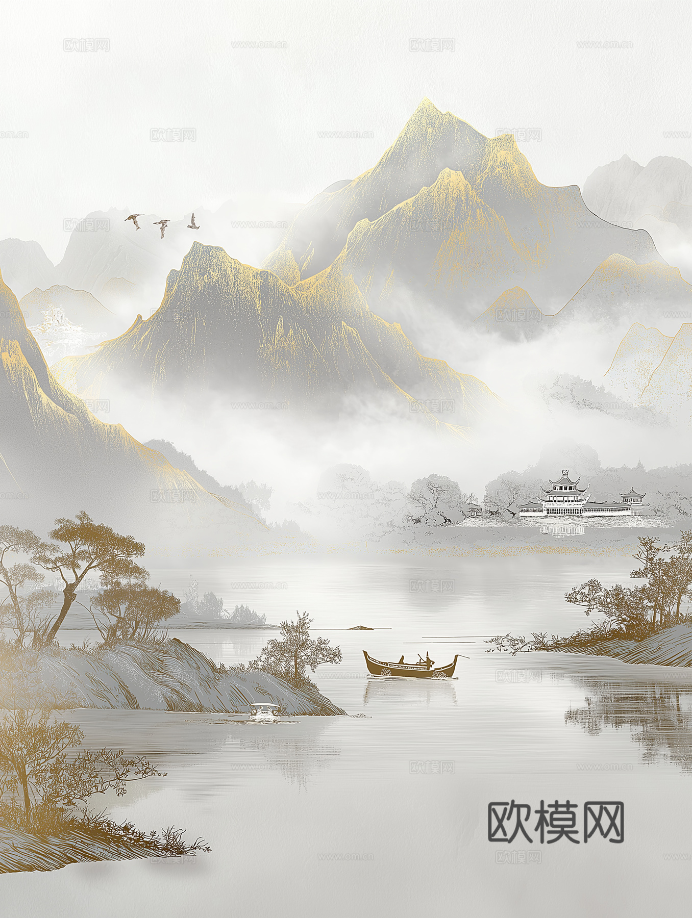 高清中式壁画软包墙布贴图