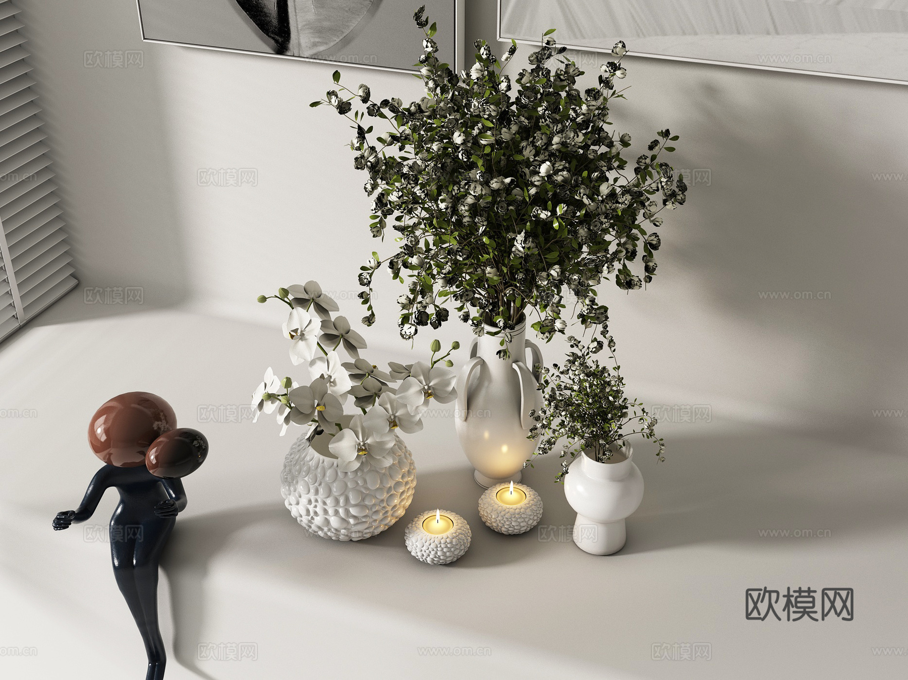 现代花卉摆件组合 花卉花艺 花瓶组合su模型