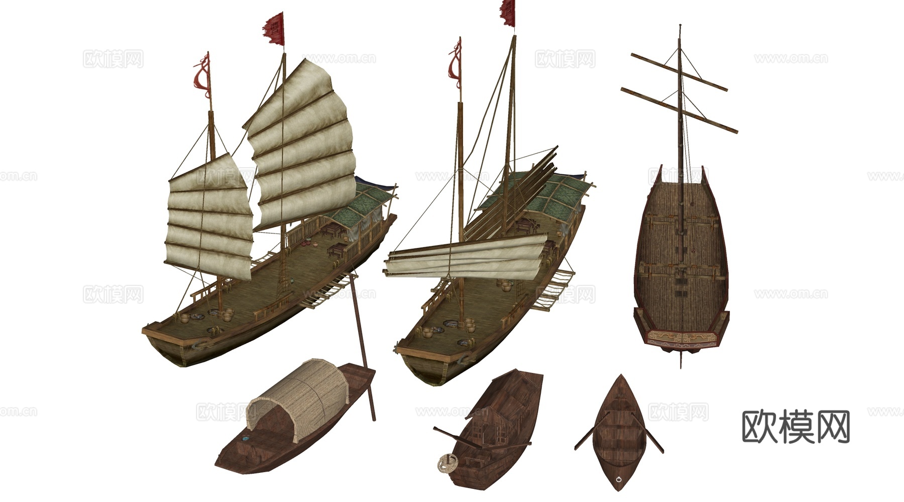 现代乌篷船 木船 渔船 帆船su模型