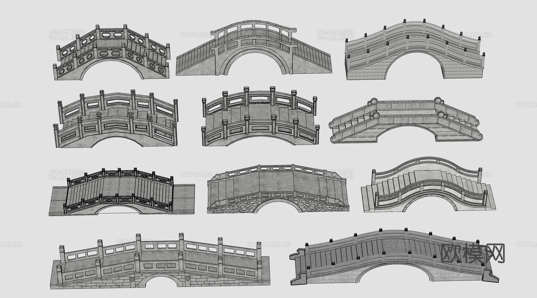 现代石桥 景观桥 公园桥 小桥su模型