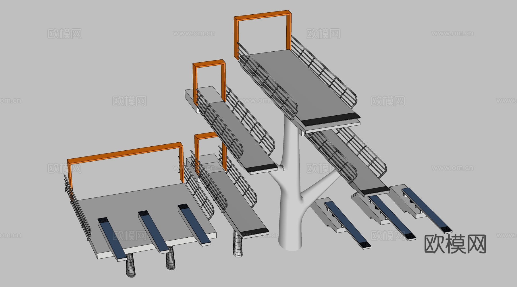 现代游泳池跳台 跳水台 跳水板su模型