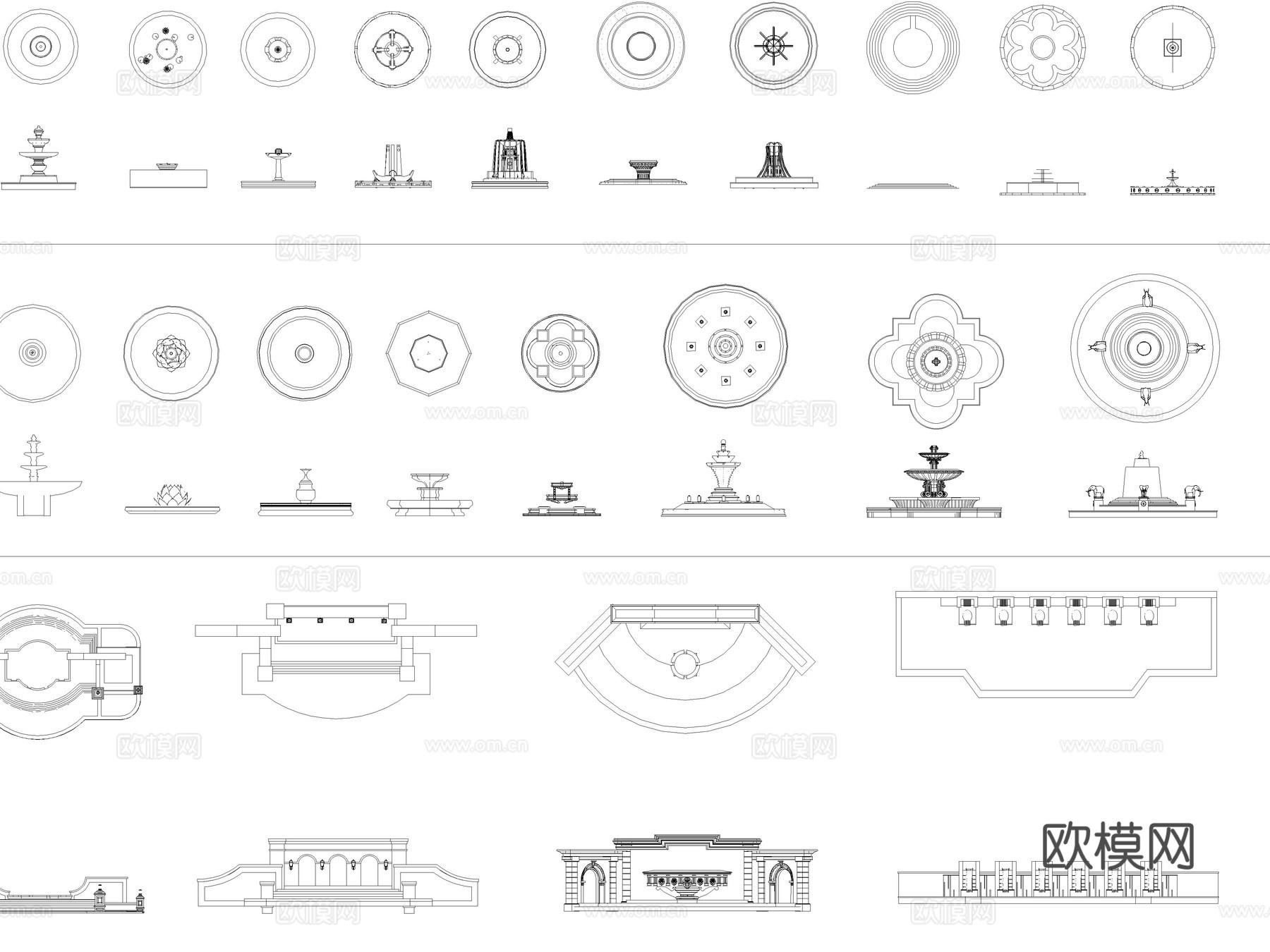 2026年最新喷泉水景雕塑喷泉CAD图库cad施工图下载（渲染图3）