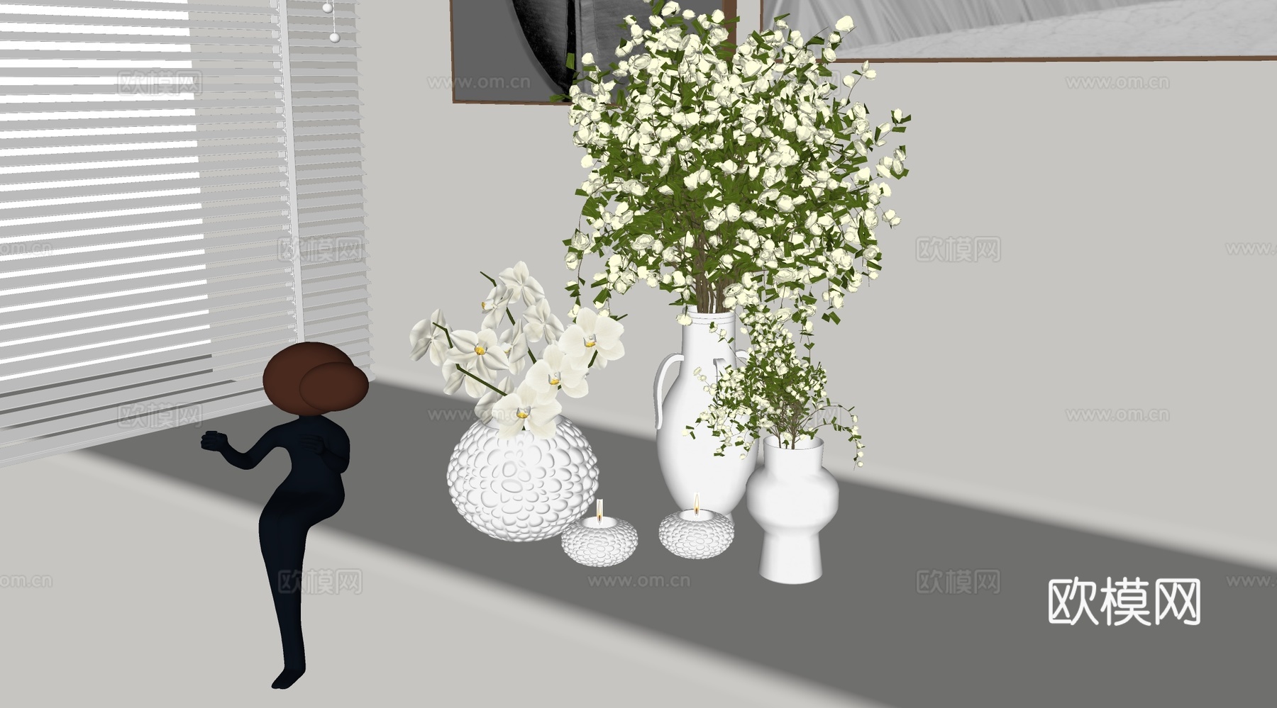 现代花卉摆件组合 花卉花艺 花瓶组合su模型