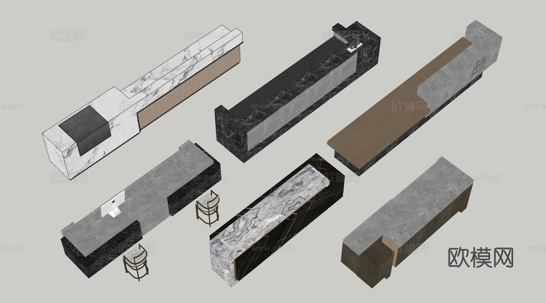 现代收银台 服务台 接待台su模型su模型