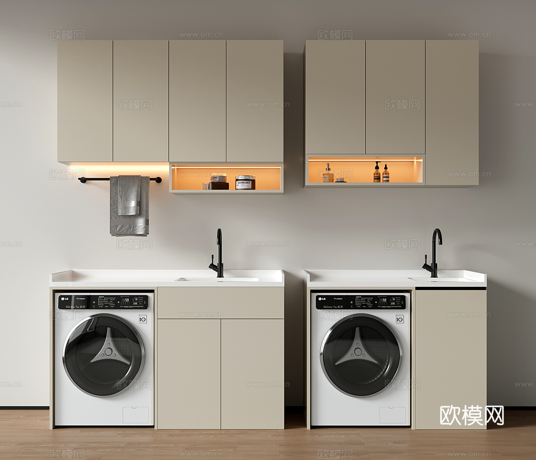 现代洗衣机柜 洗衣机柜洗手池su模型