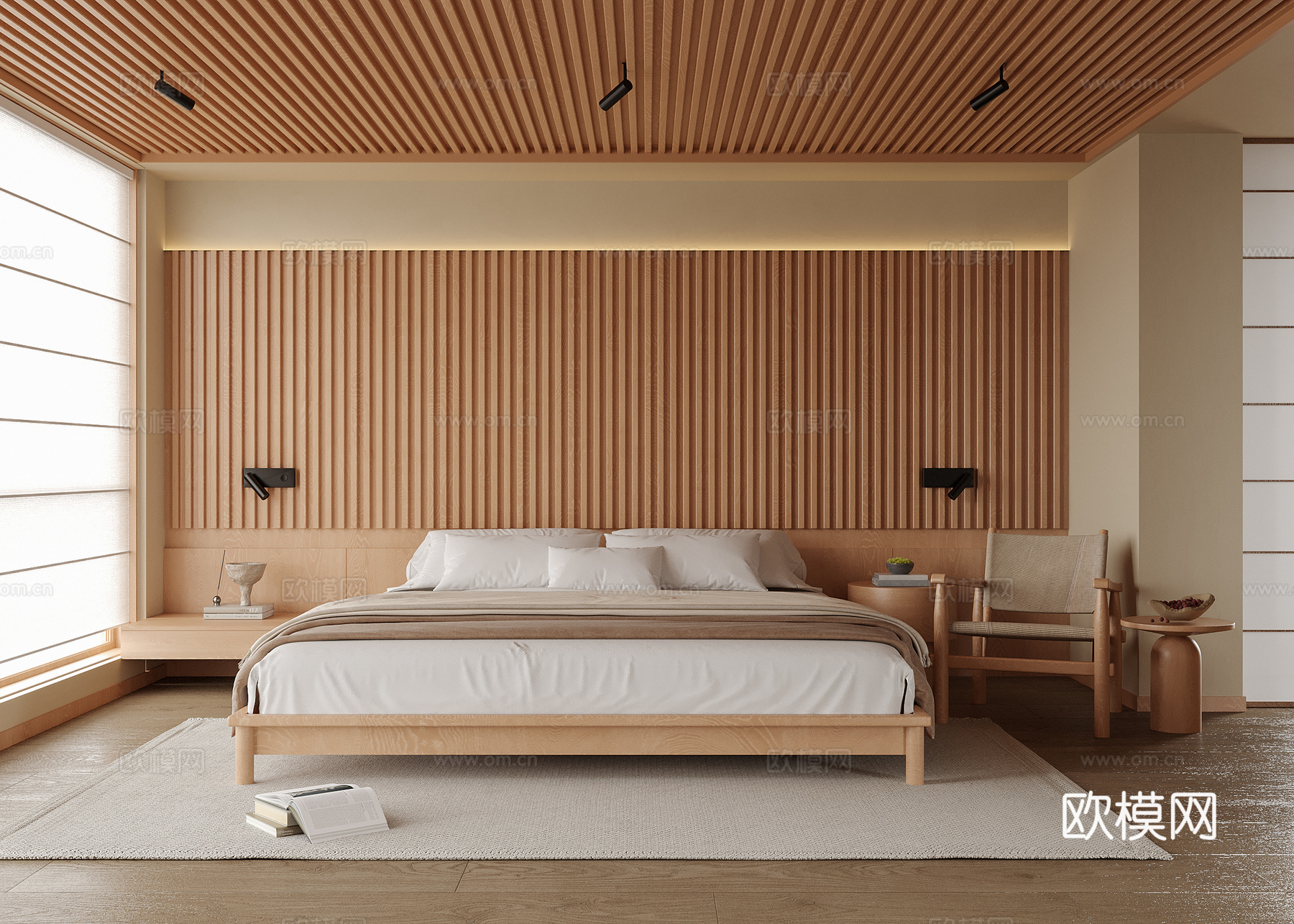 现代卧室 双人床 床头柜su模型