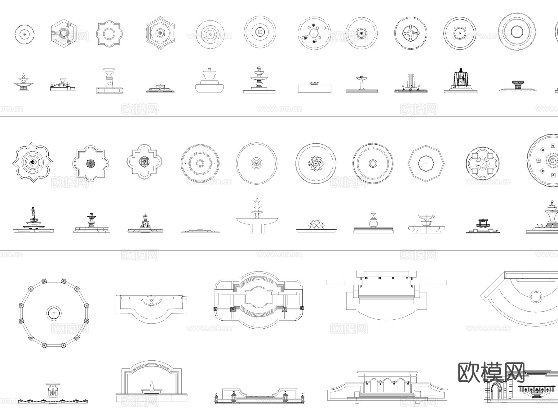 2026年最新喷泉水景雕塑喷泉CAD图库cad施工图下载（渲染图2）