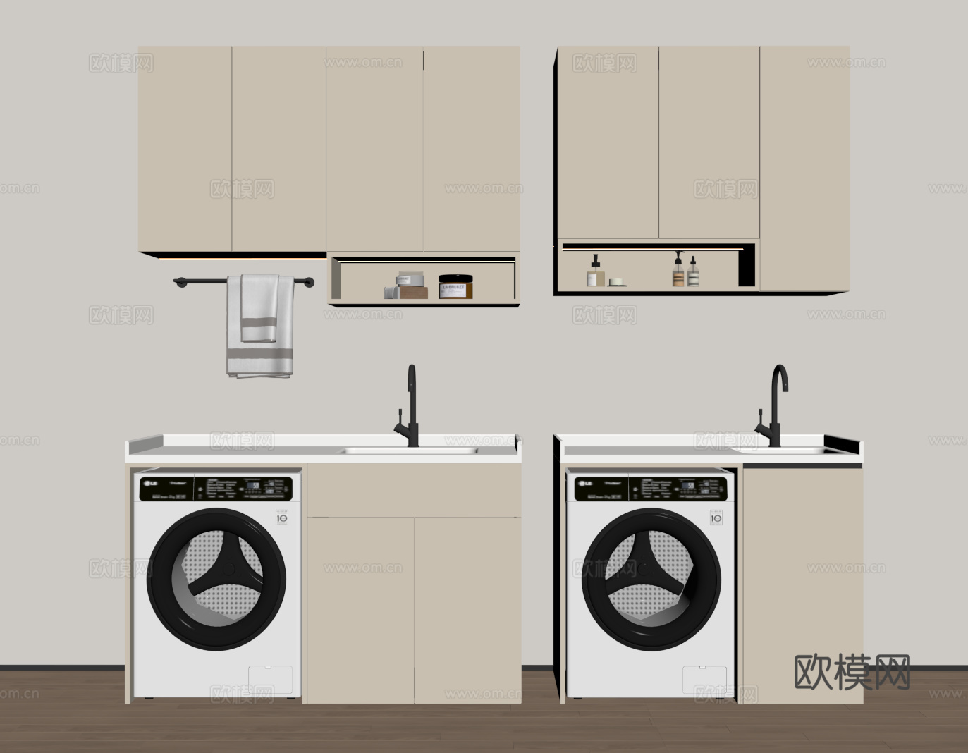 现代洗衣机柜 洗衣机柜洗手池su模型