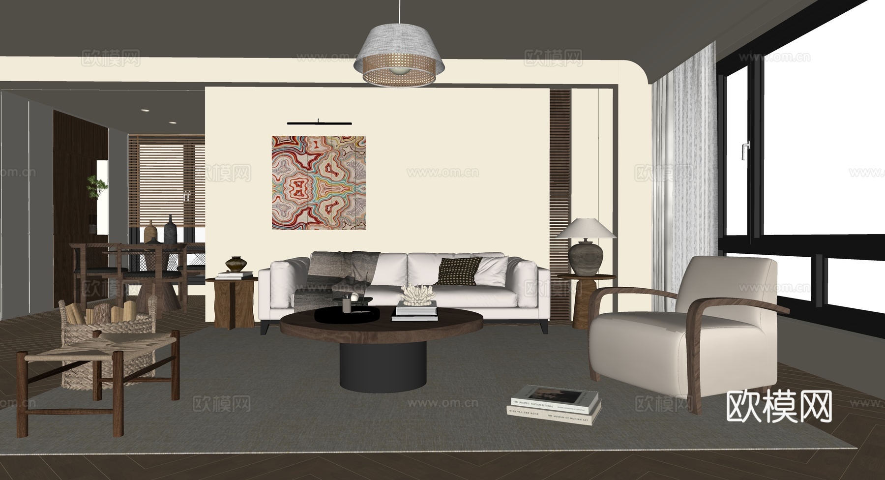 中古风客餐厅su模型