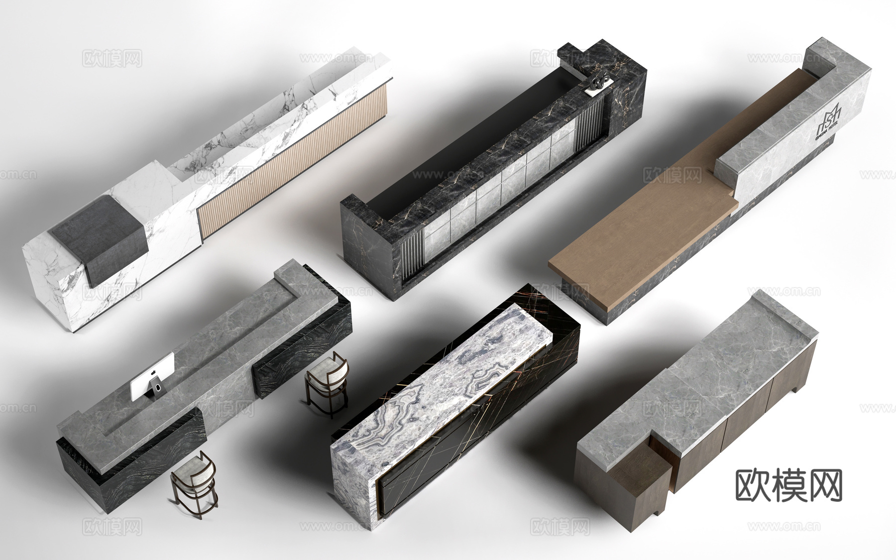 现代收银台 服务台 接待台su模型su模型