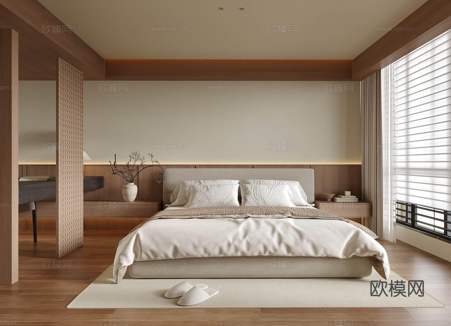 现代卧室 双人床su模型