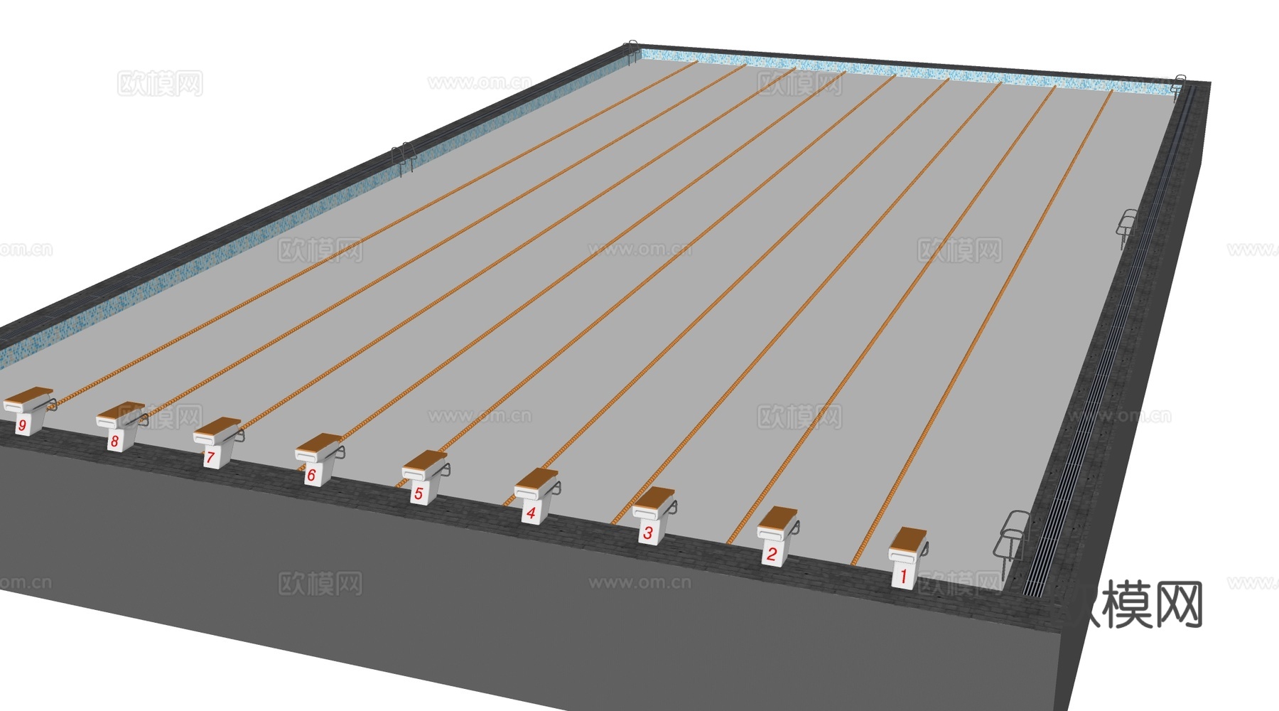 现代游泳池 游泳馆游泳池 游泳池跳台su模型