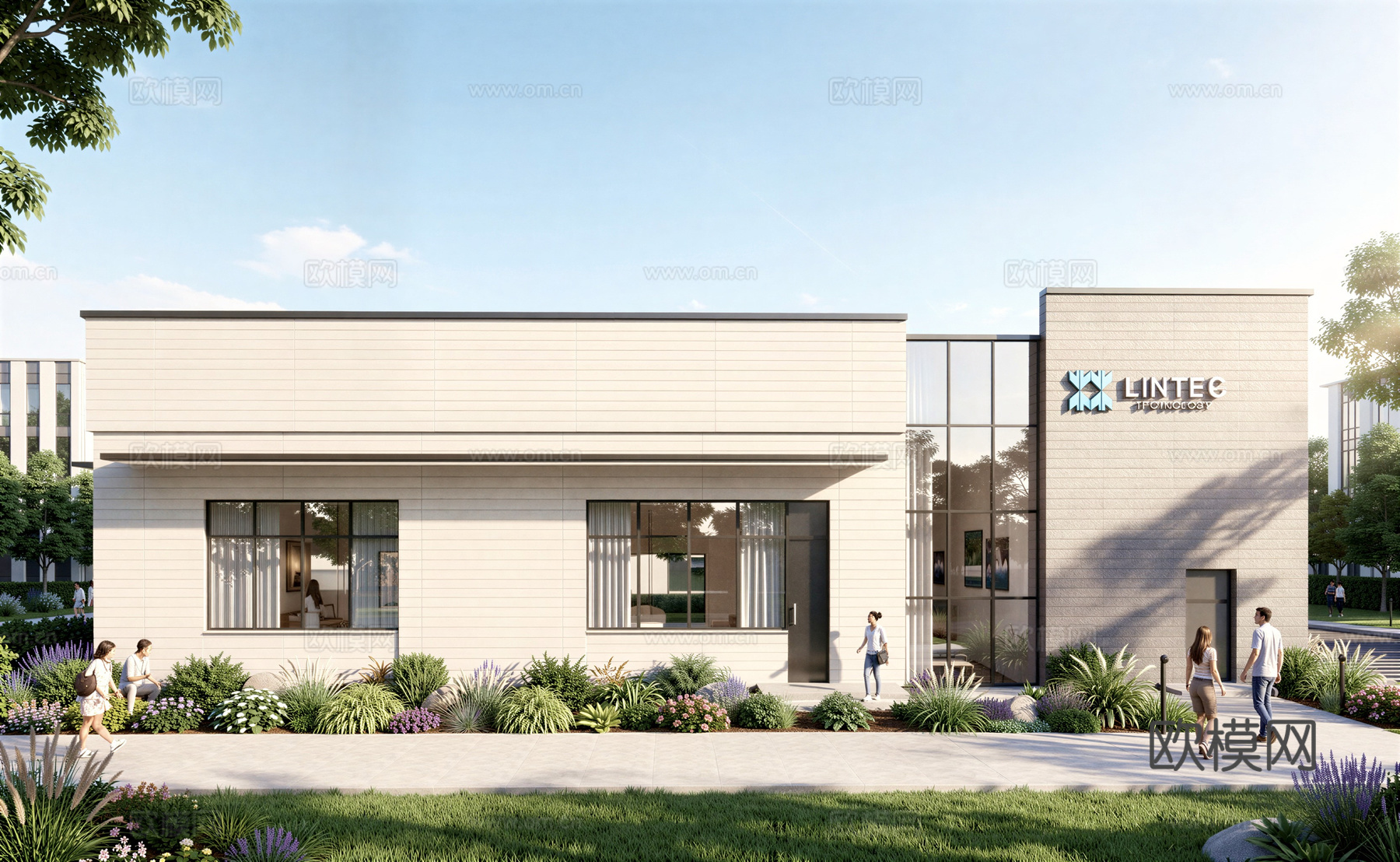 现代工业厂房 现代产业园 多层办公 厂房 产 产业园 办公楼su模型下载（渲染图1）