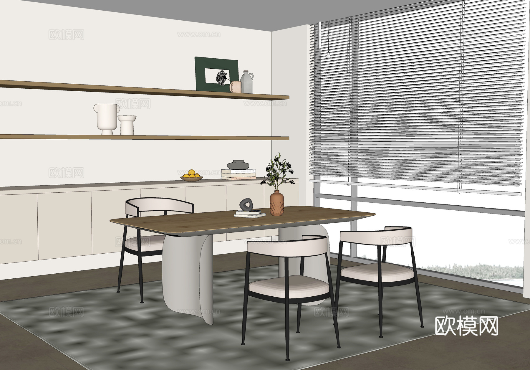餐厅 餐桌椅 餐边柜su模型