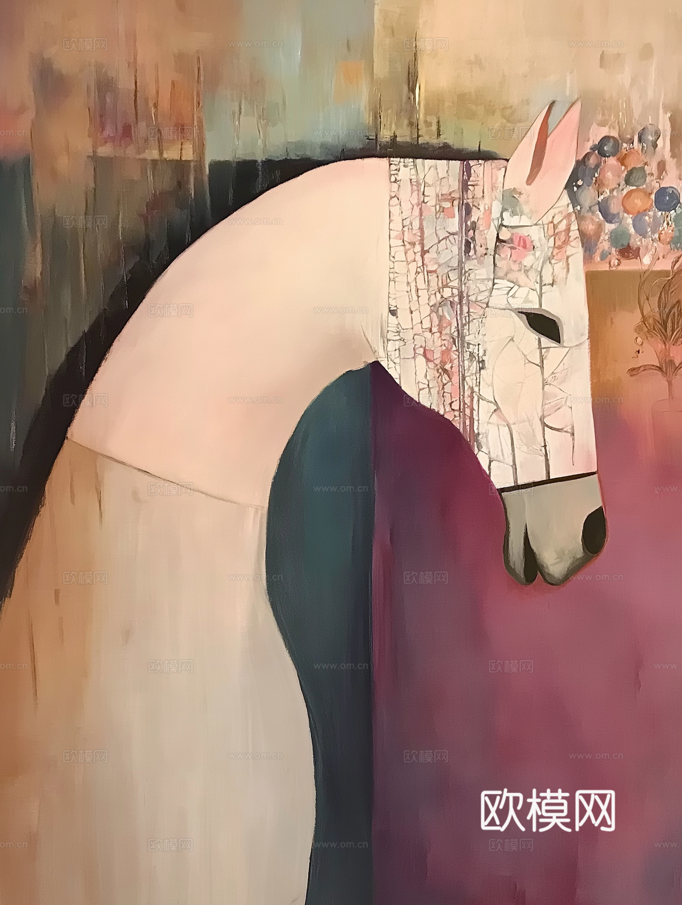 高清马儿中古风挂画