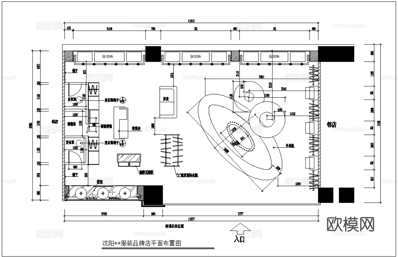 服装店男装店女装店服装专卖店CAD施工图cad施工图下载（渲染图4）
