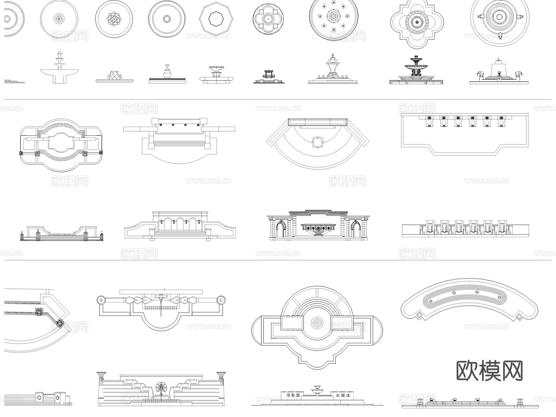 2026年最新喷泉水景雕塑喷泉CAD图库cad施工图下载（渲染图5）