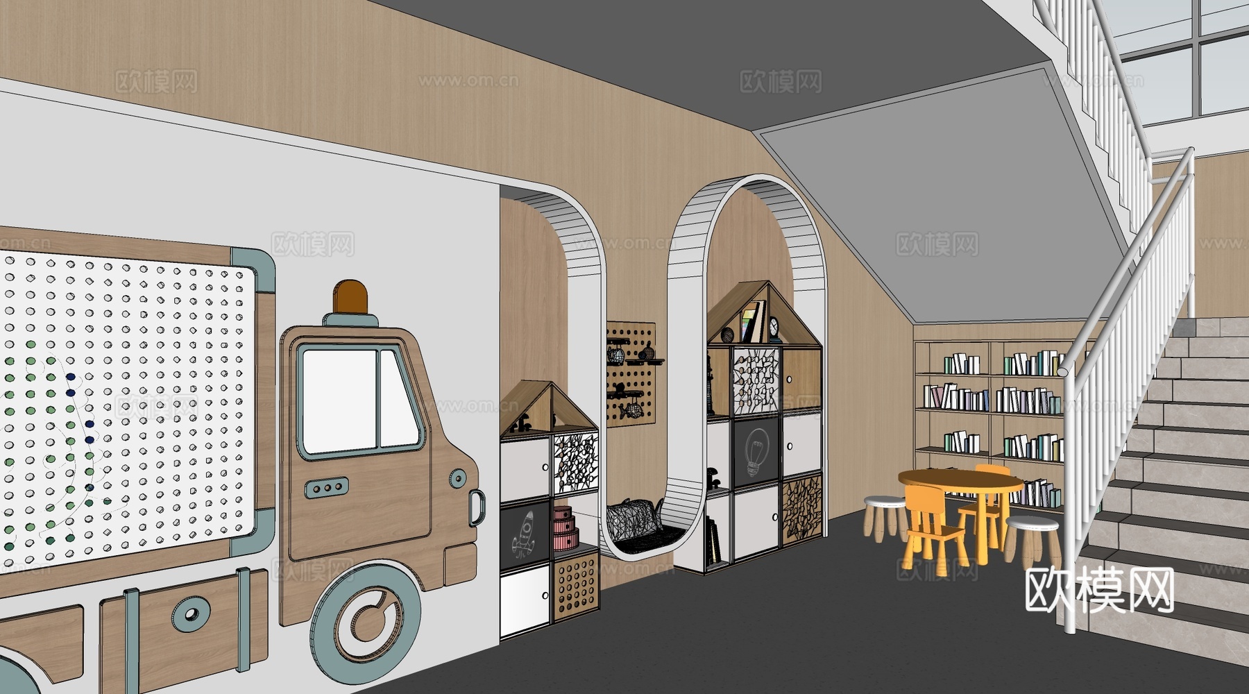 现代学校楼梯间装饰 校园文化墙 校园装饰墙 校园读书角su模型su模型