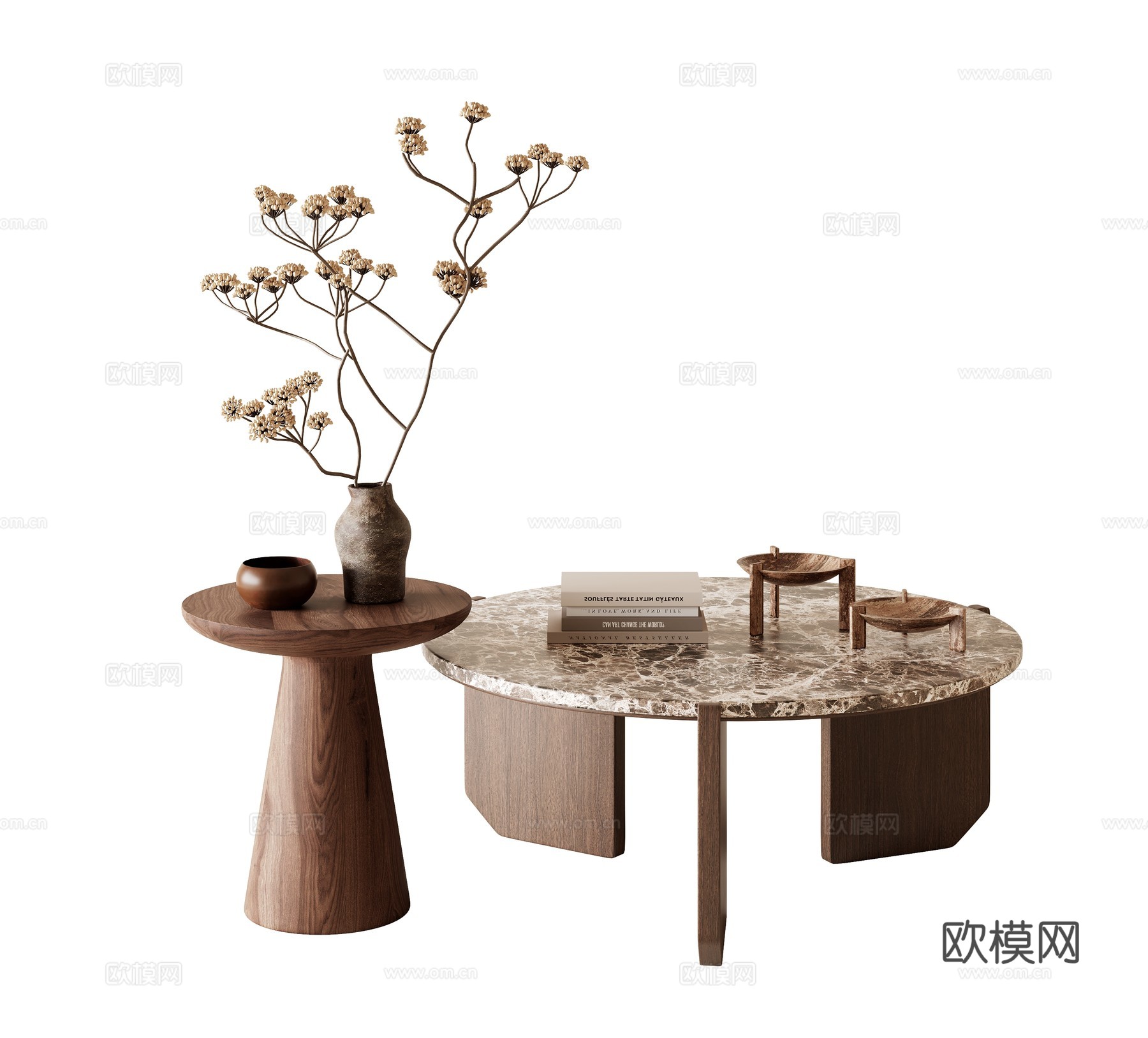 现代侘寂风茶几su模型