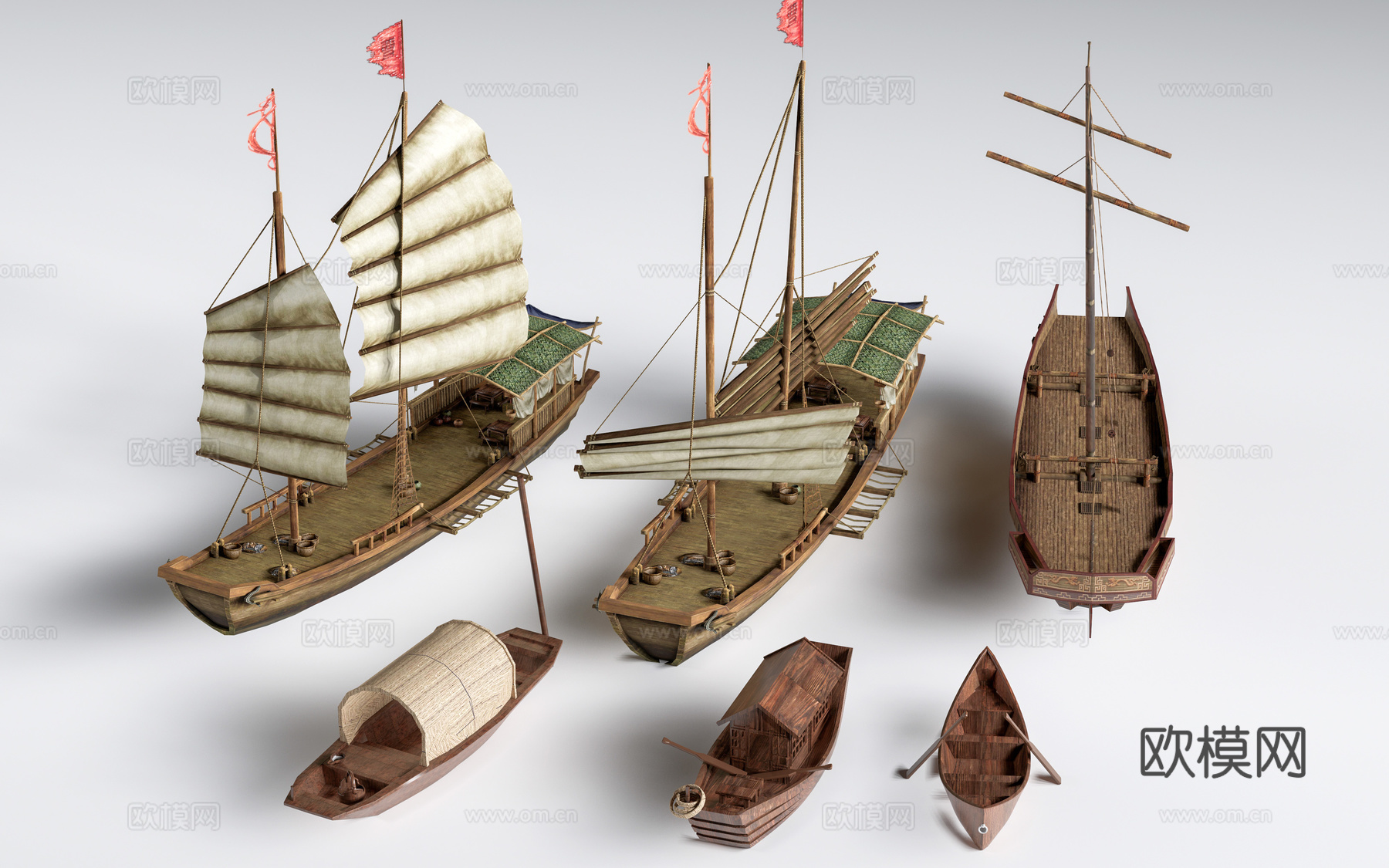 现代乌篷船 木船 渔船 帆船su模型