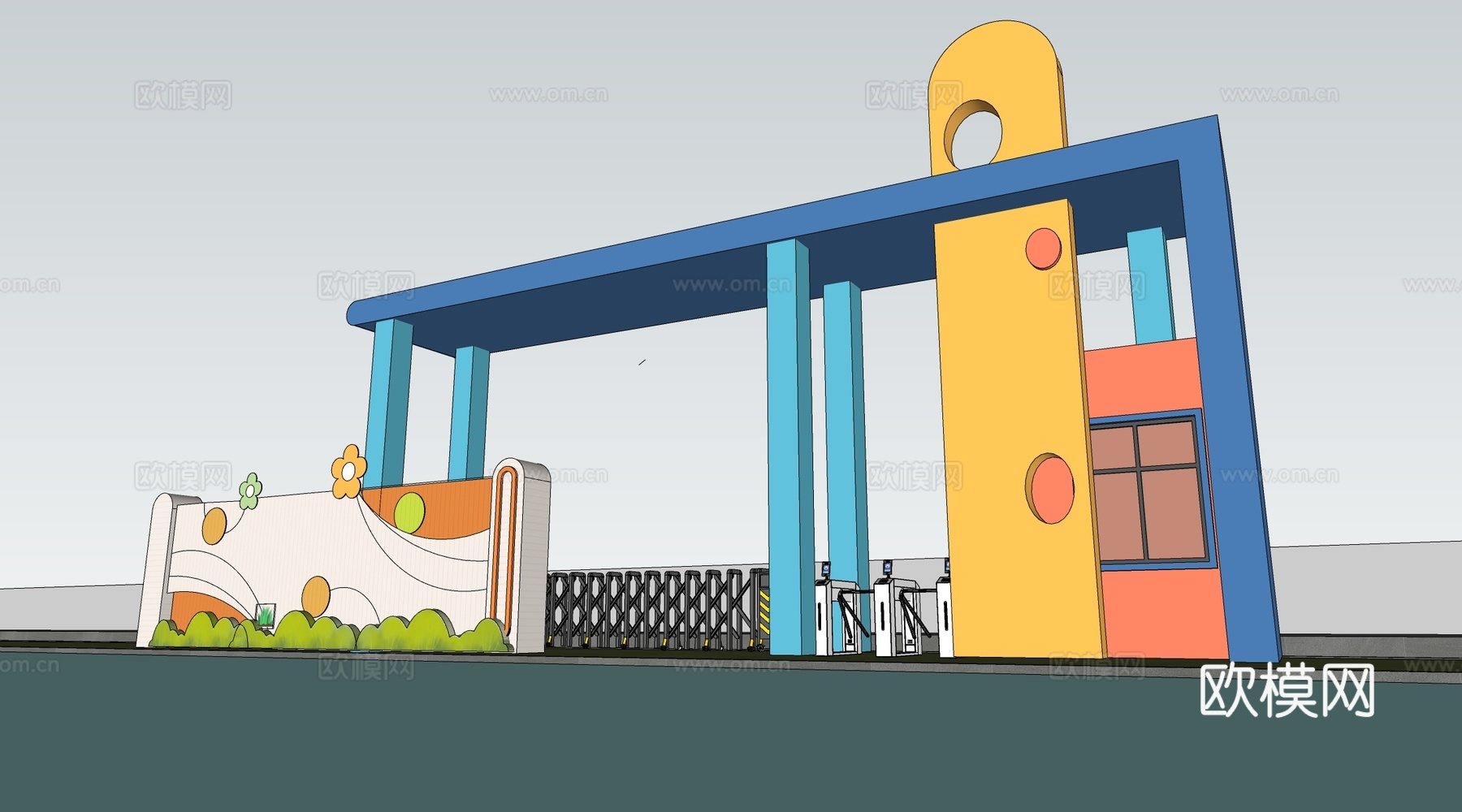 现代幼儿园大门 学校大门 幼儿园入口su模型
