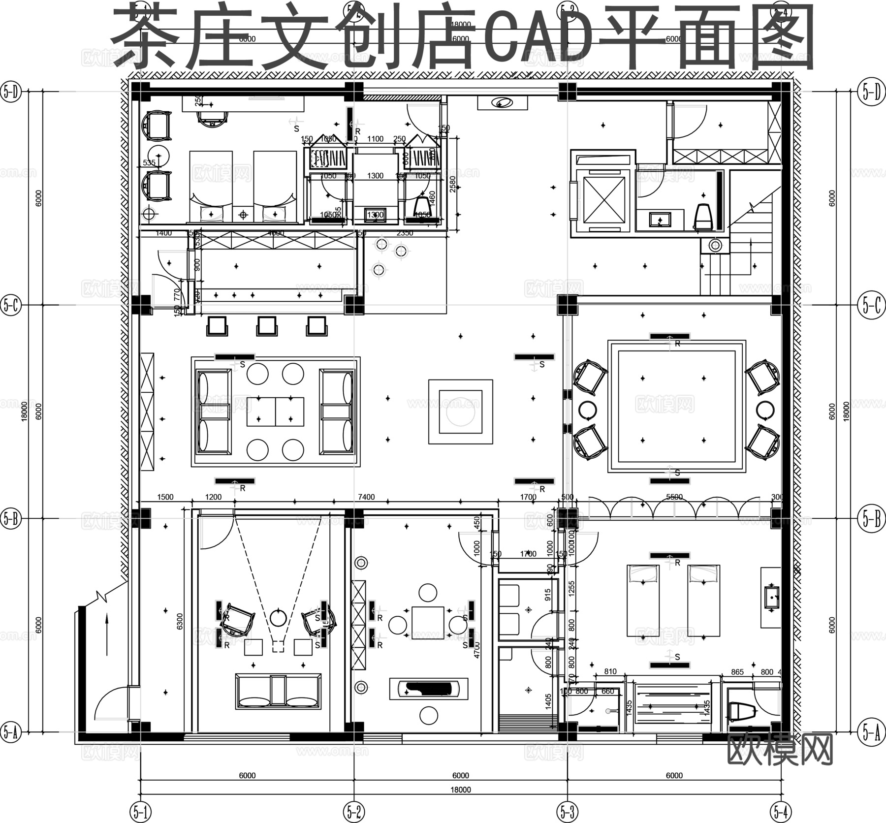 茶社文创店平面图CADcad施工图下载
