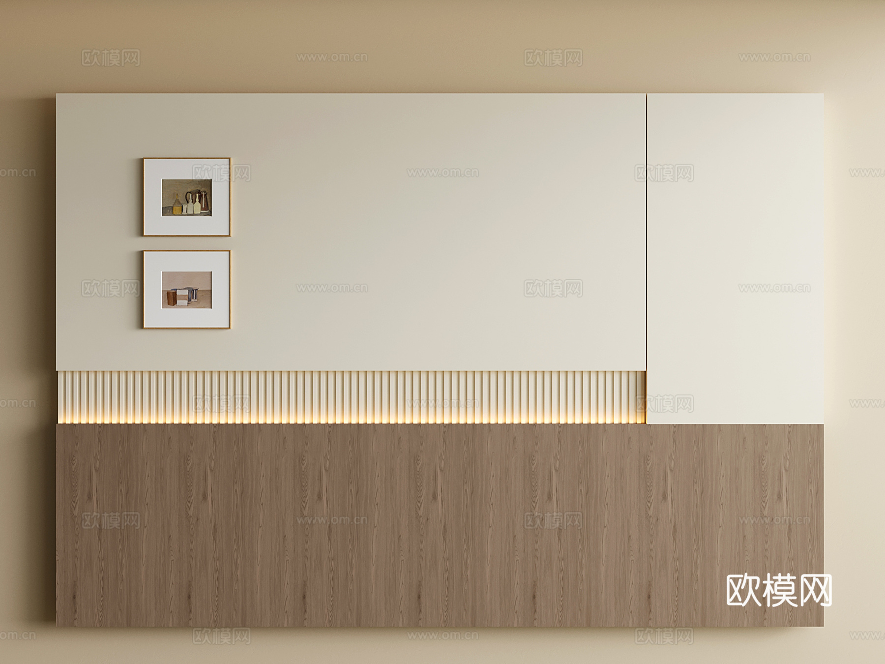 现代床头背景墙 奶油风卧室背景墙3d模型