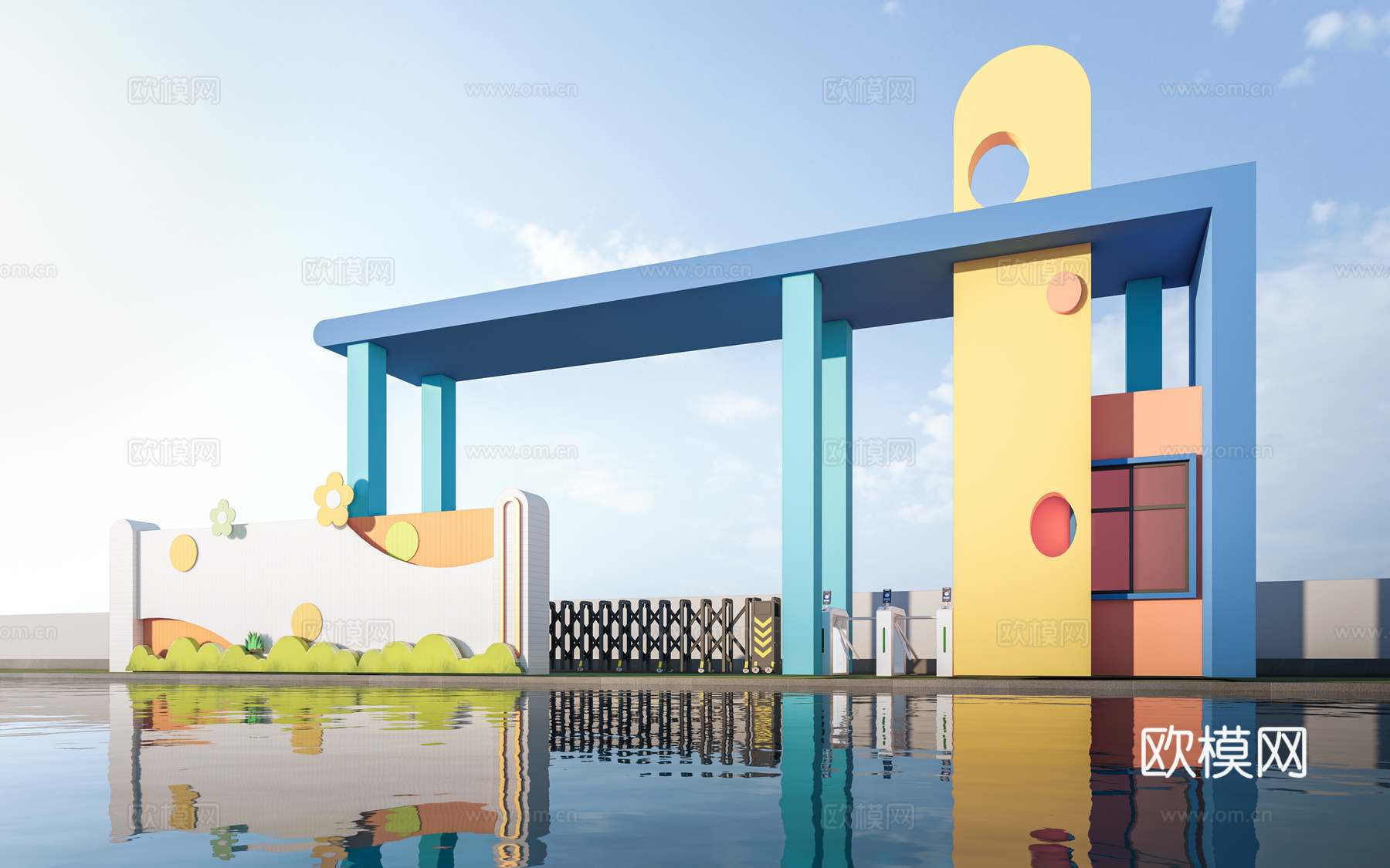 现代幼儿园大门 学校大门 幼儿园入口su模型
