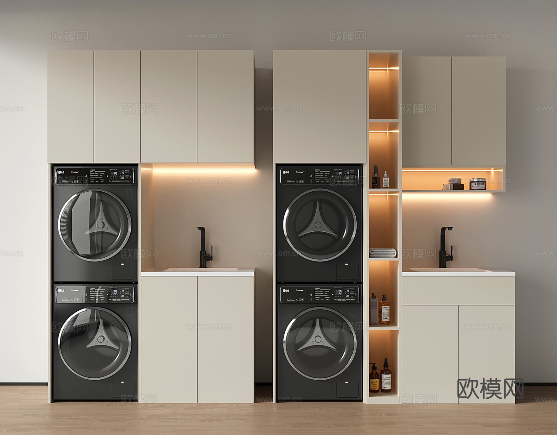现代洗衣机柜 洗衣机柜洗手池su模型