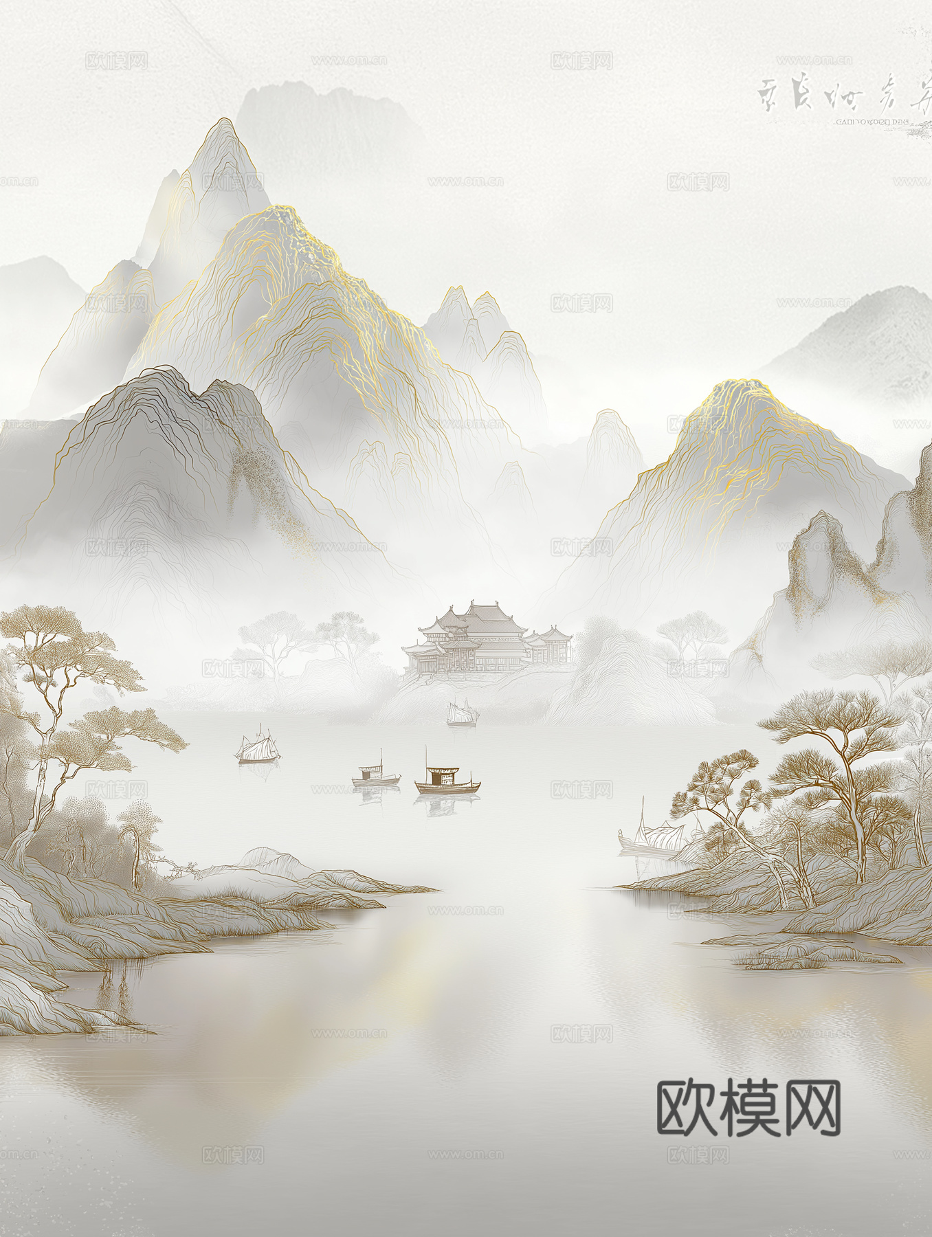 高清中式壁画软包墙布贴图