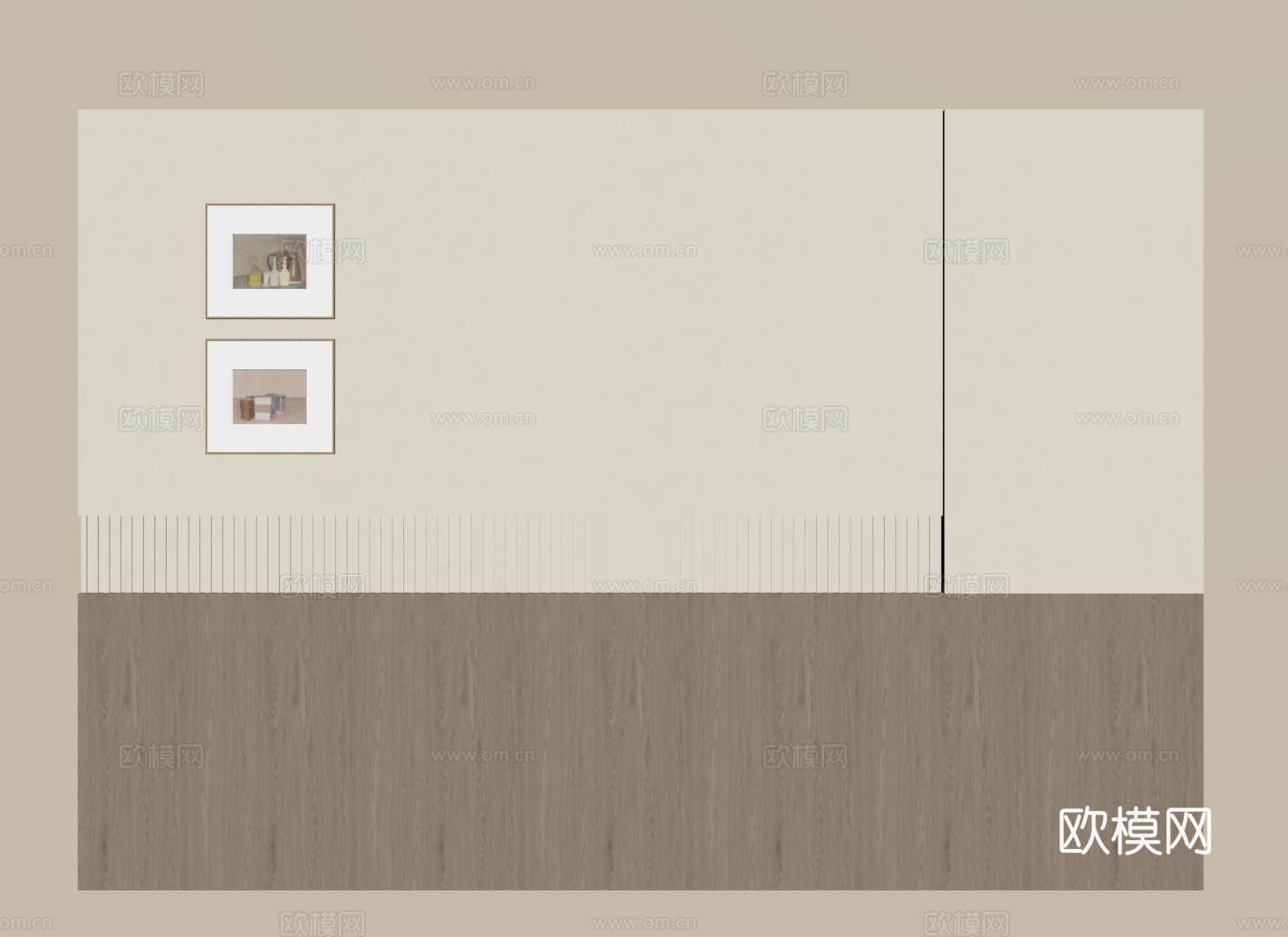 现代床头背景墙 奶油风卧室背景墙su模型