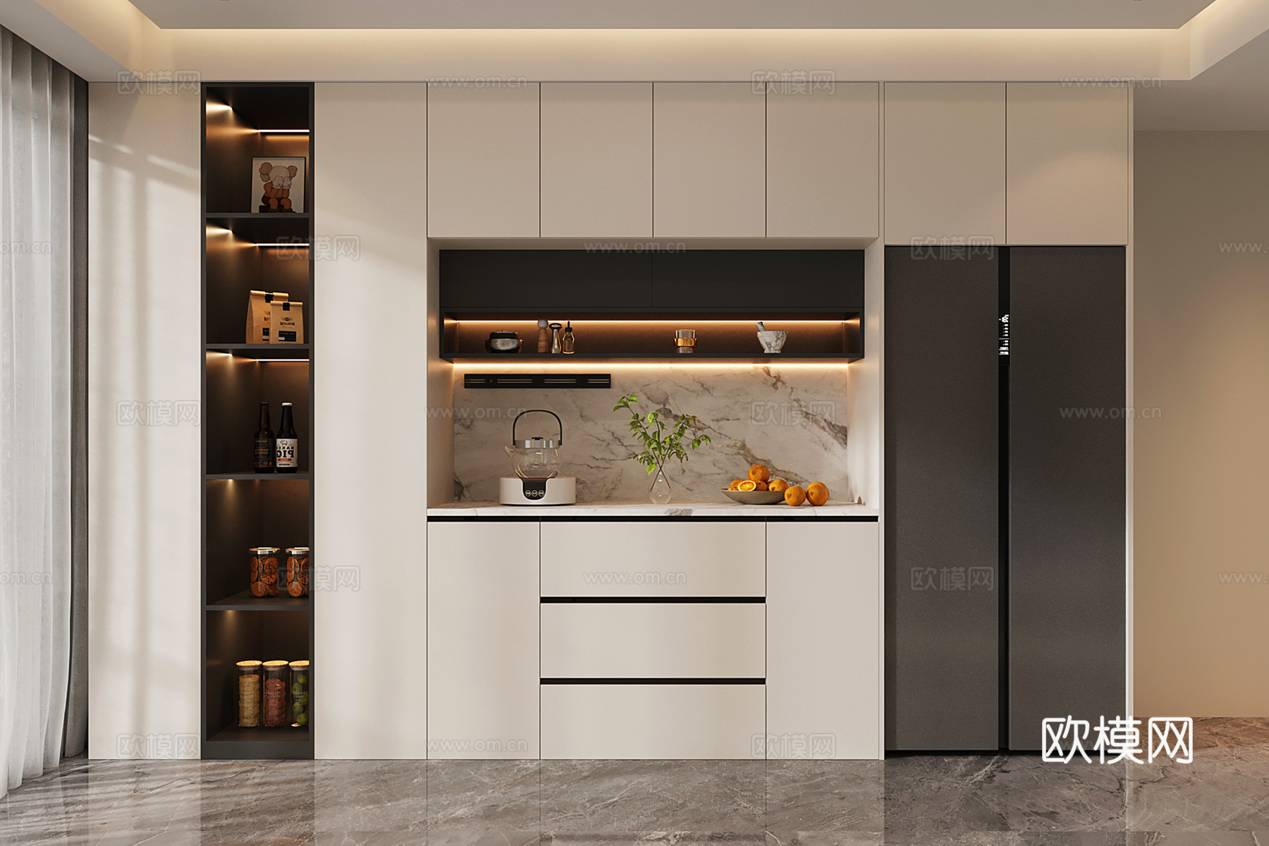 现代酒柜 冰箱酒柜 冰箱柜 开放格酒柜su模型