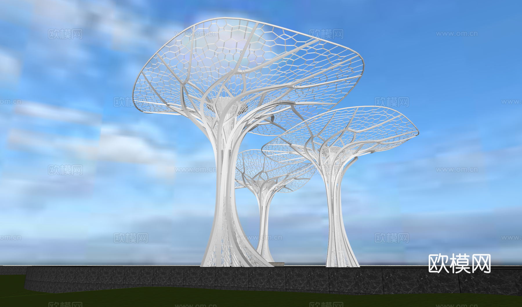 现代景观廊架 户外构件 园林景观小品 公园构筑物 公园廊架su模型