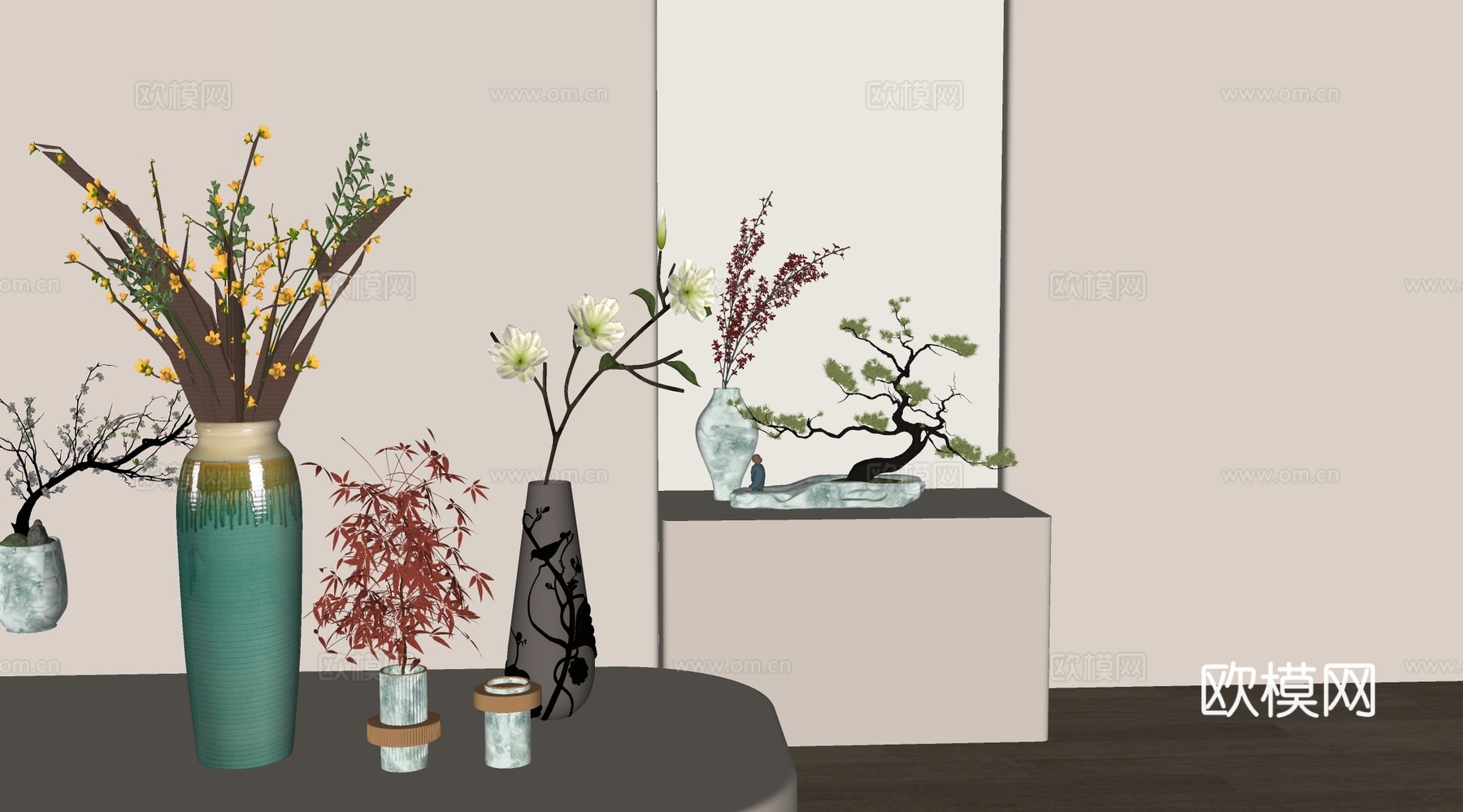 现代花卉摆件组合 花卉花艺 花瓶组合su模型