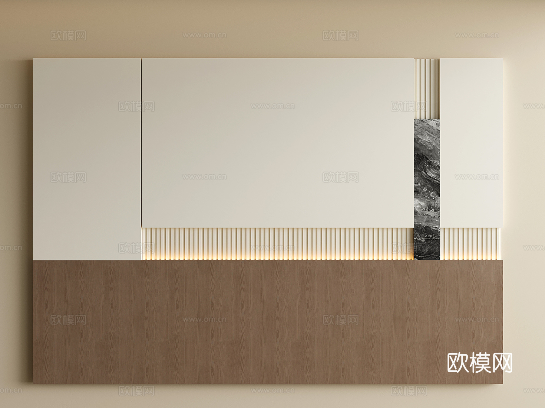 意式床头背景墙 现代卧室背景墙su模型