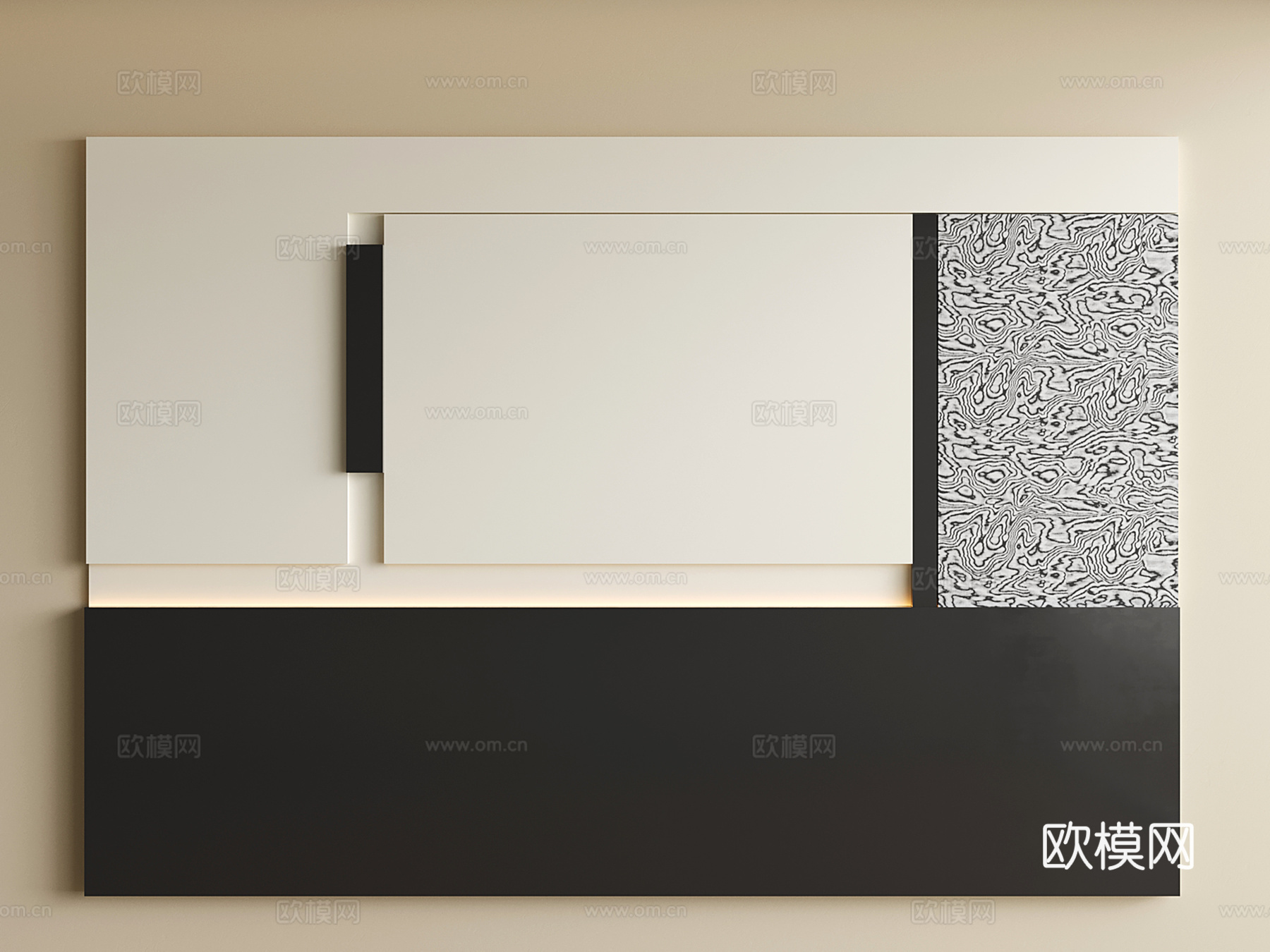 意式床头背景墙 现代卧室背景墙su模型