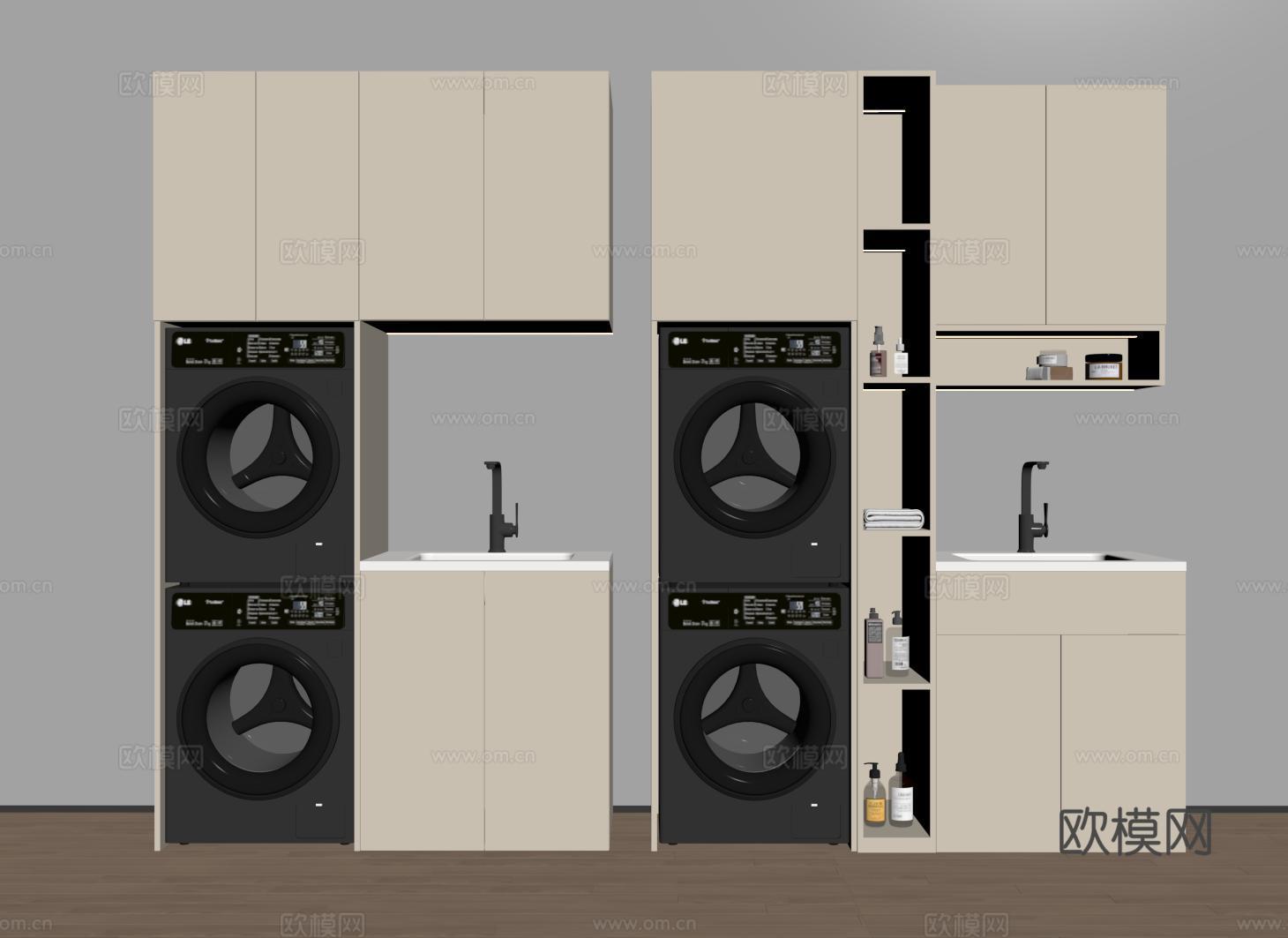 现代洗衣机柜 洗衣机柜洗手池su模型