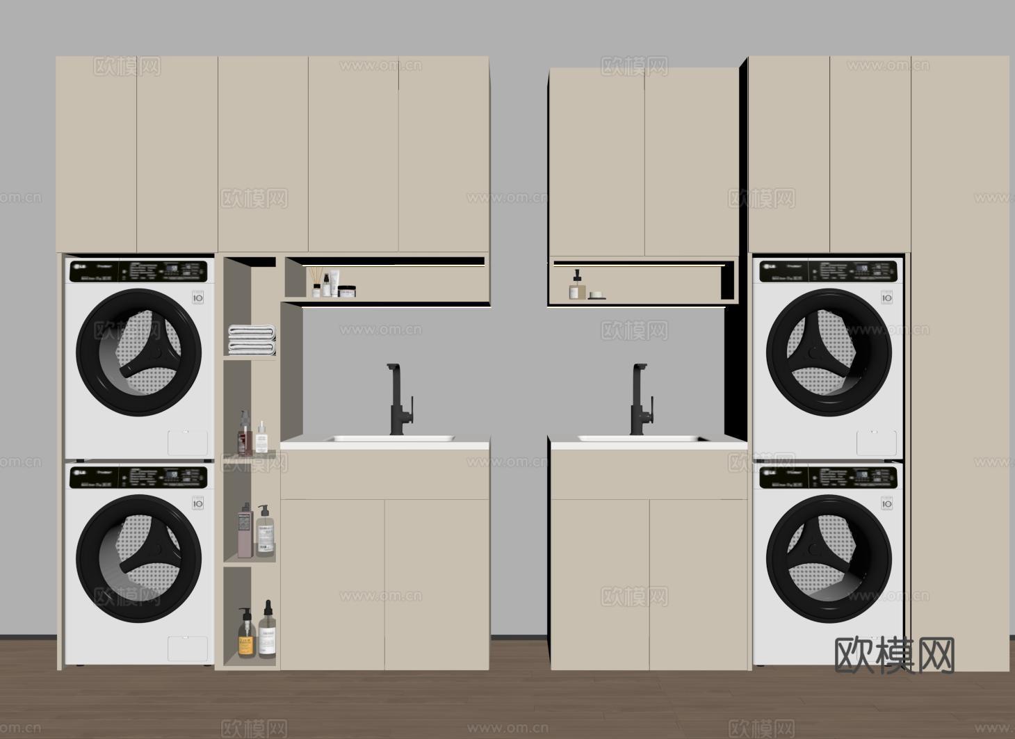 现代洗衣机柜 洗衣机柜洗手池su模型