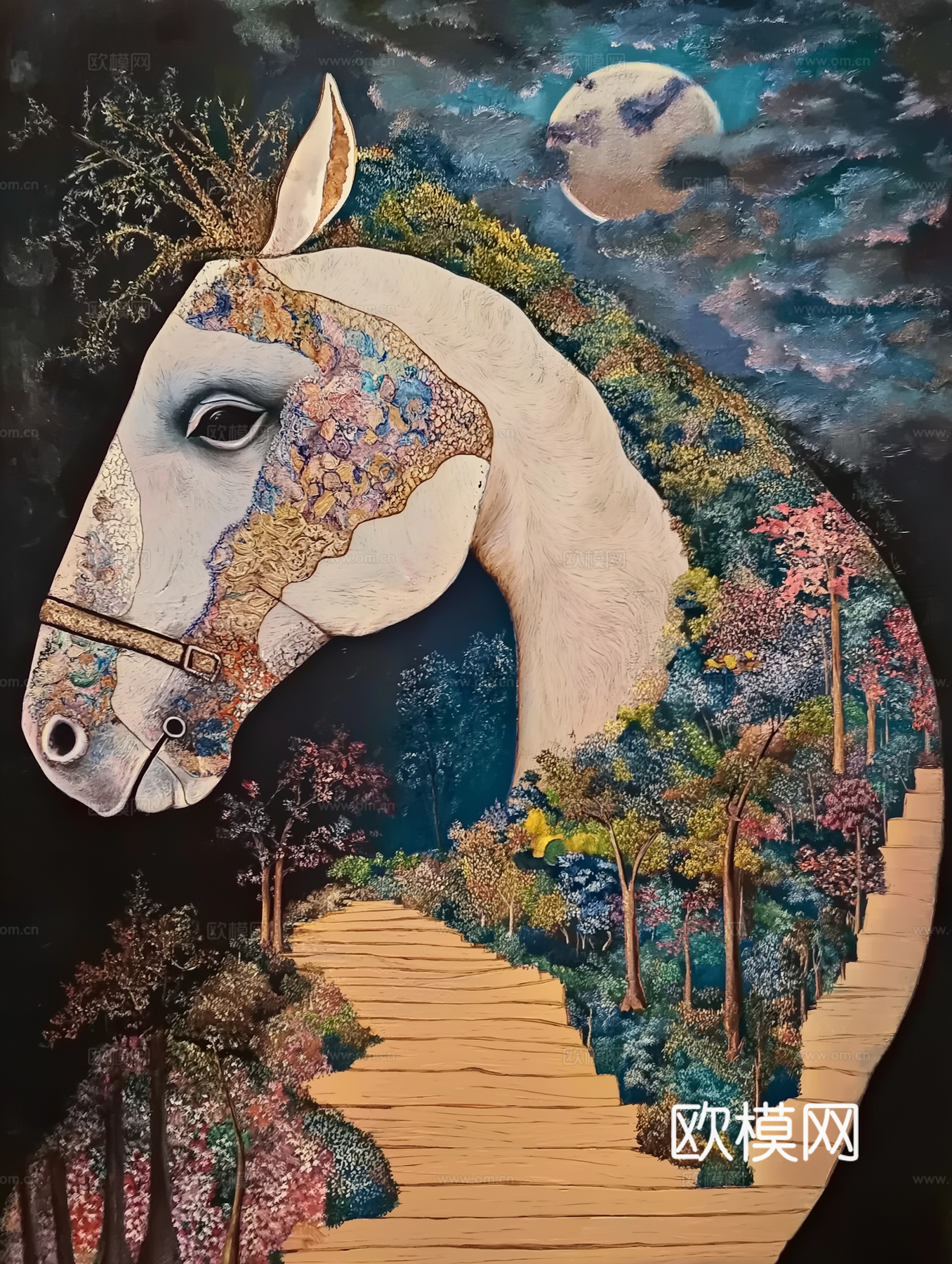 高清马儿中古风挂画